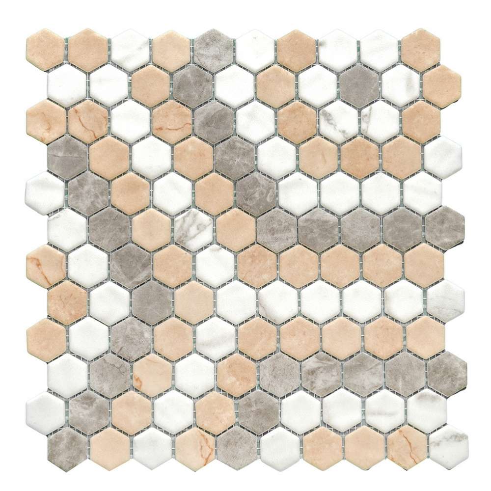 The Tile Life SHEXX010131 Sample - Eterna Hex Blend Pattern 4-in x 4-in Matte Glass Floor and Wall Tile
