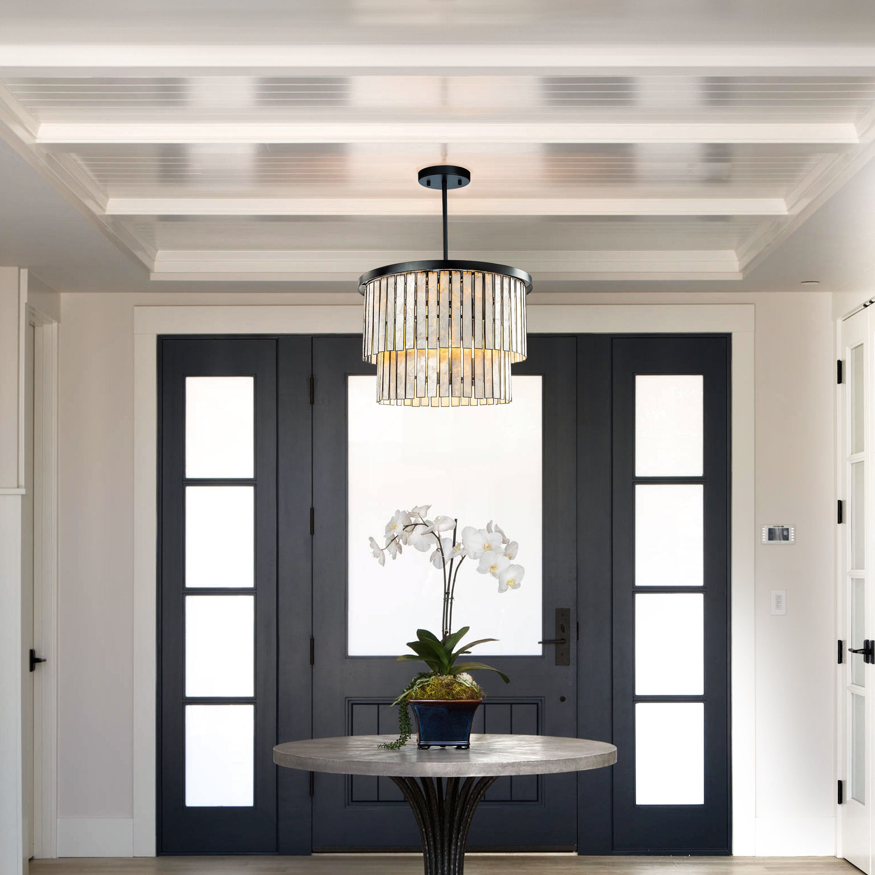 88'' Matte Black Capiz Shell 5-Light Coastal Chandelier
