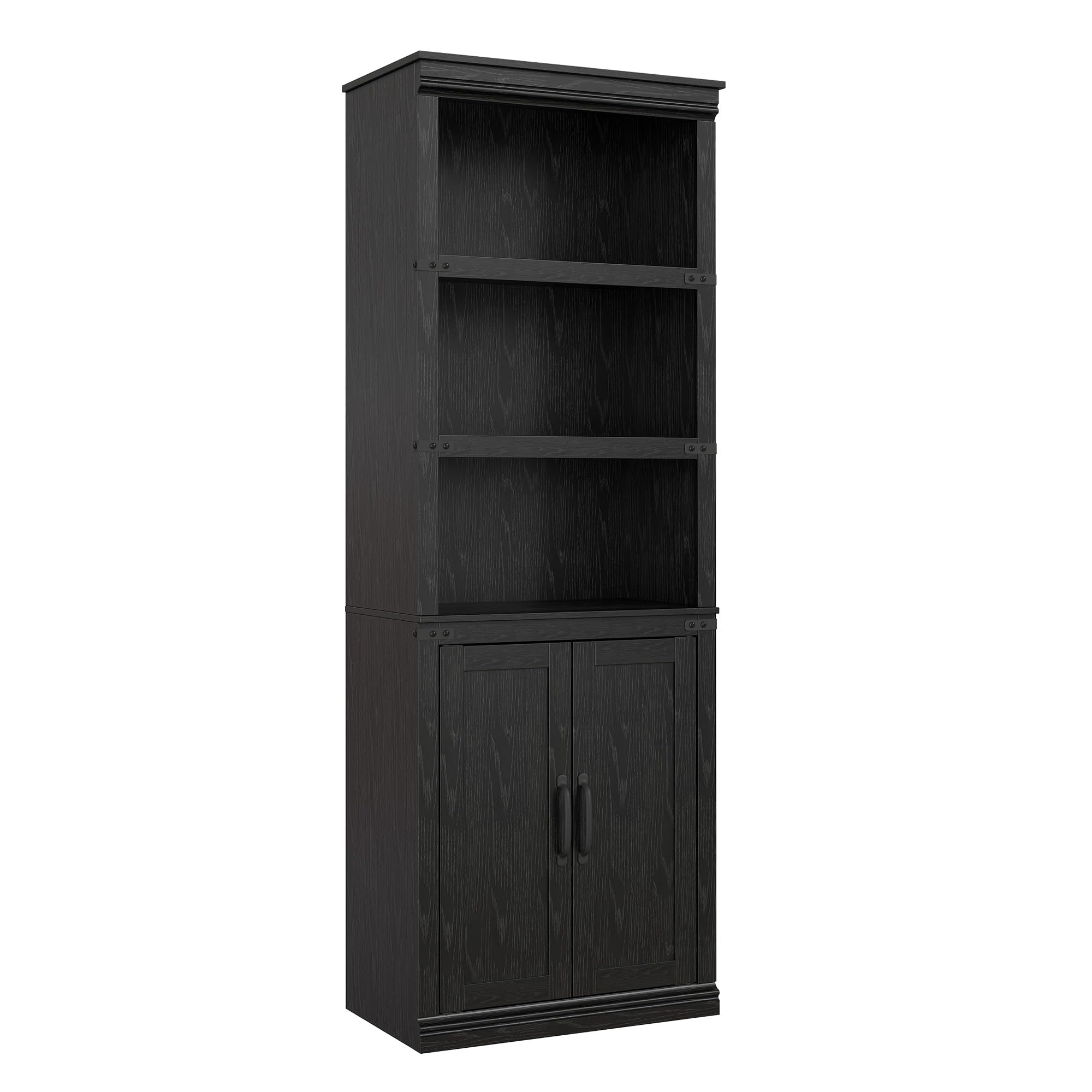 Garvee - 5 Tier Bookshelf with Cabinet and Doors Farmhouse Bookshelf 3 Open Shelves 2 Storage Cab...