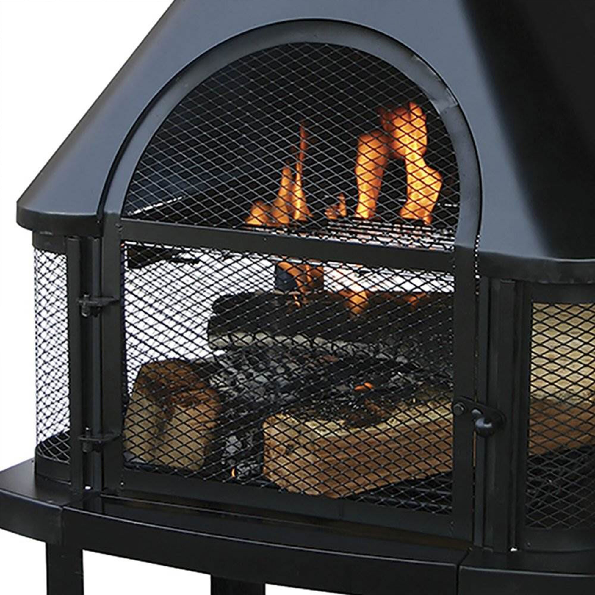 Black Steel Free-Standing Wood Burning Chimenea Fire Pit