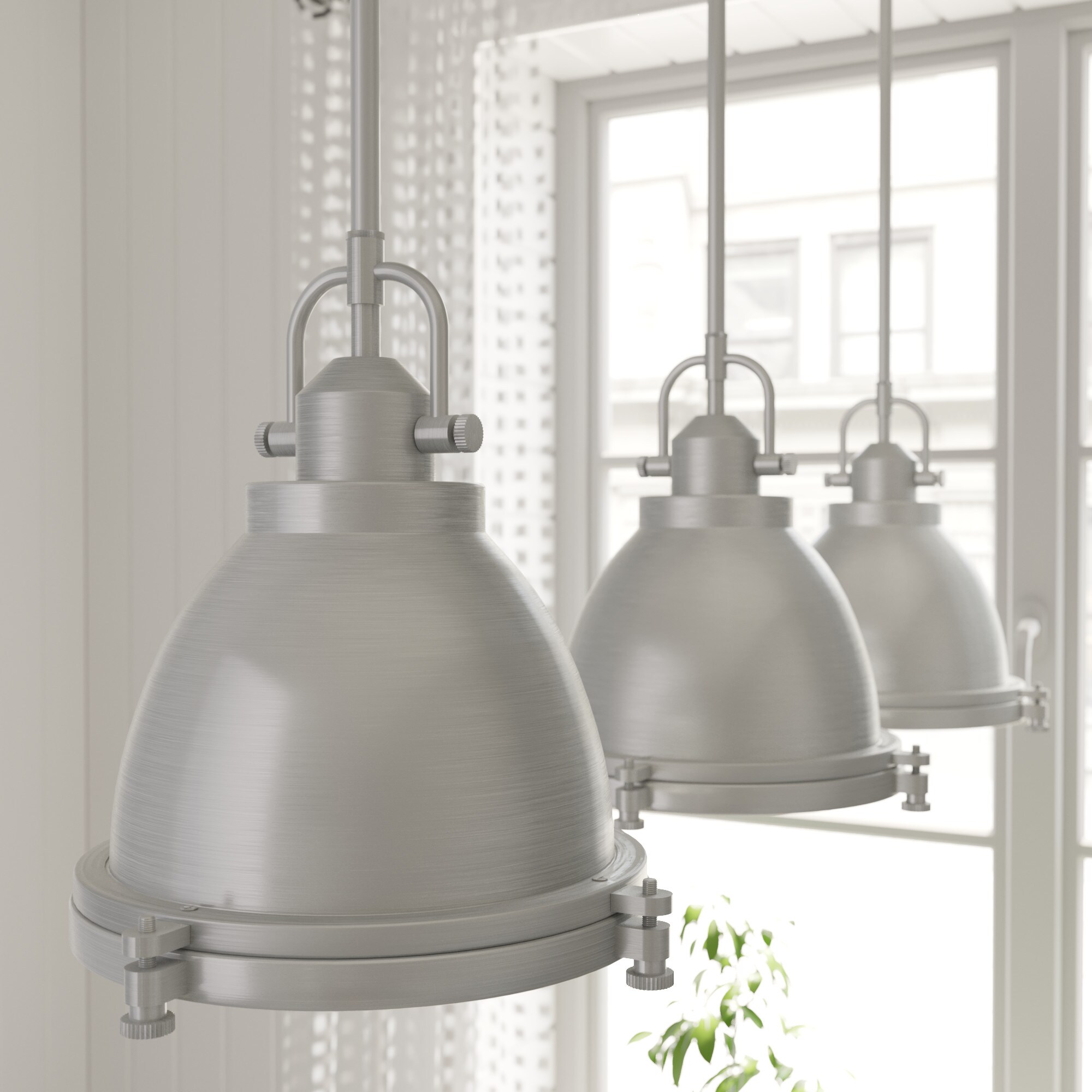 Bridgemoor Brushed Nickel LED Bowl Pendant with Holophane Glass, 12"