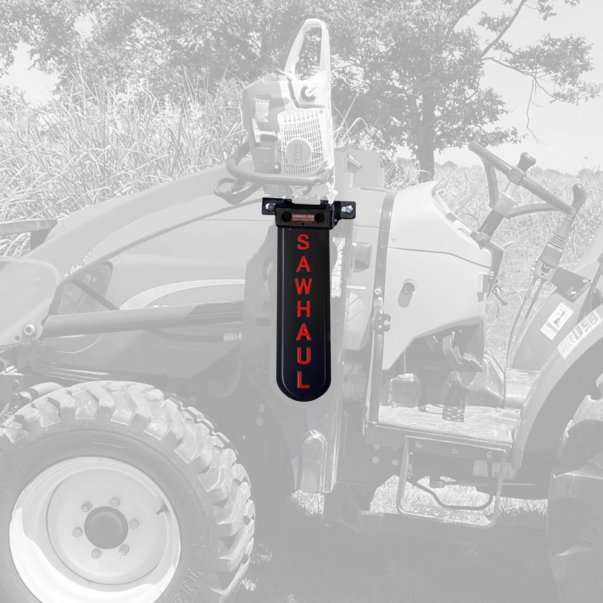 SawHaul SH001CCT-20R 20-in Universal Chainsaw Carrier Holster Kit, Mounts to Tractor Loader, Pro-Grade Scabbard