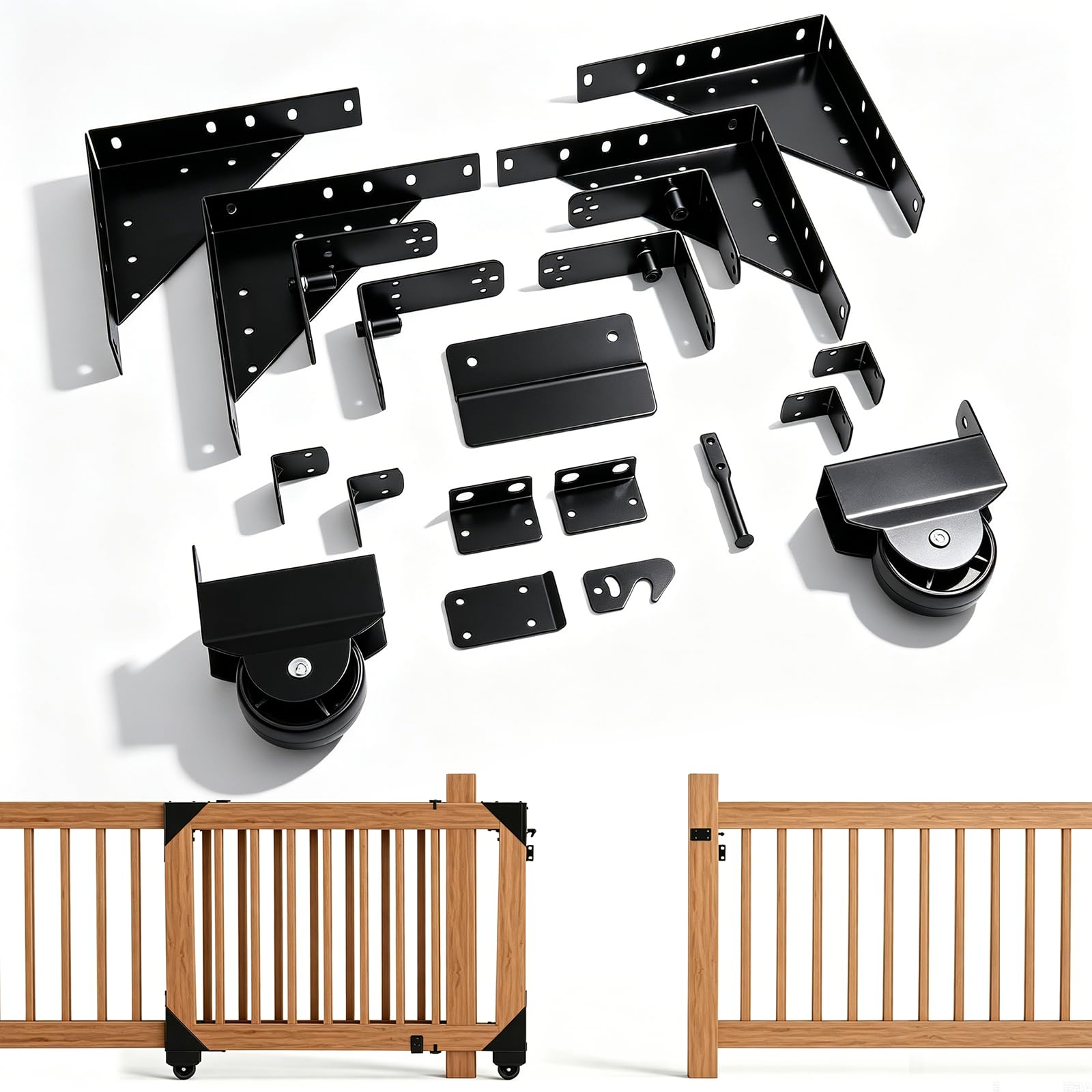 JVFCXXV  Sliding Gate Kit Heavy Duty Anti Sag Fence Gate Kit with Roll Wheels for Deck Gate Universal Fit for One Inch to Two Inch Wood Fences