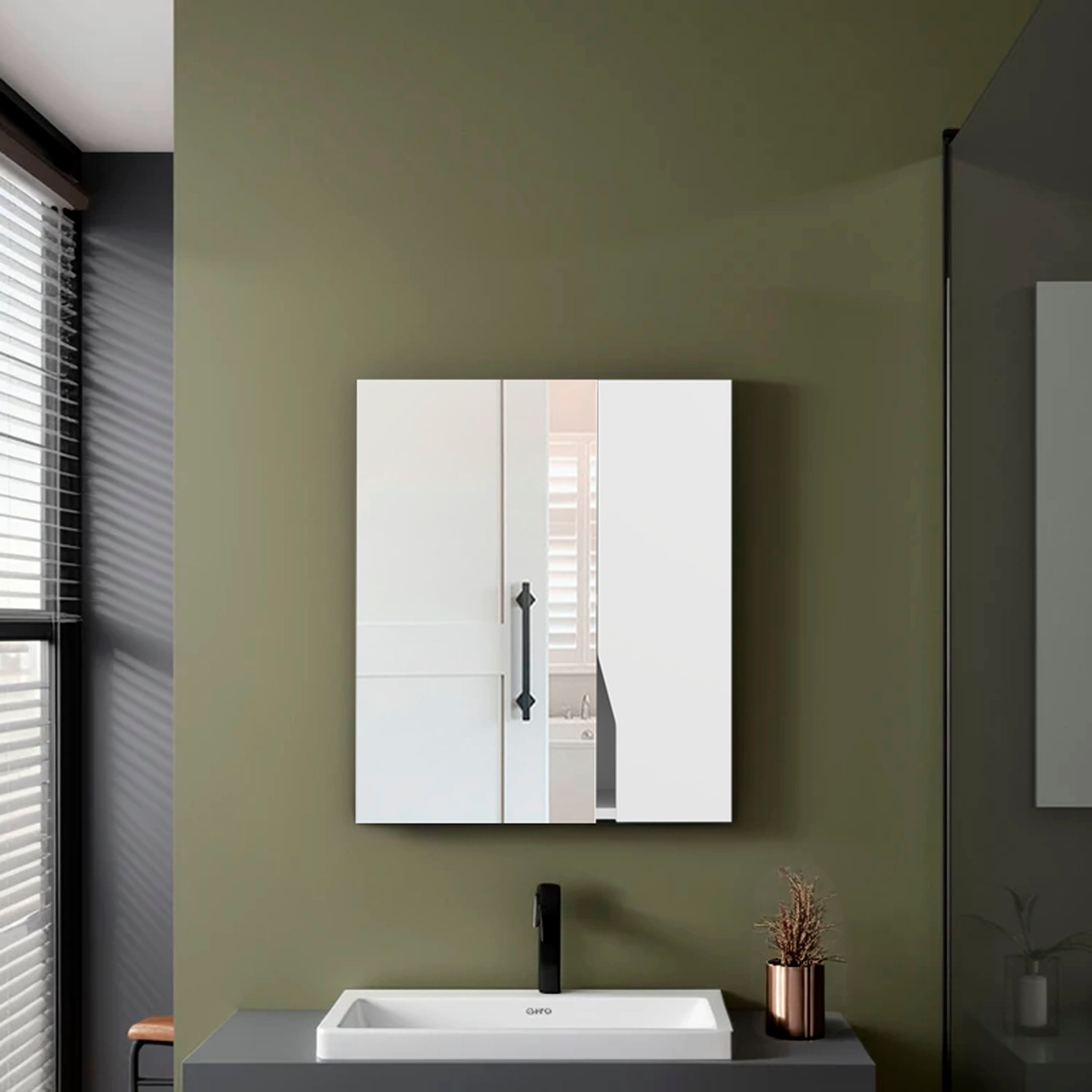 Ama Pear White Wall Mounted Medicine Cabinet with 5 Internal Compartments and Mirrored Doors