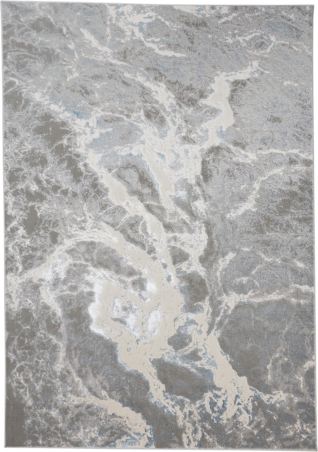 Azure Silver Gray and Blue Abstract Runner Rug 2'10" x 7'10"