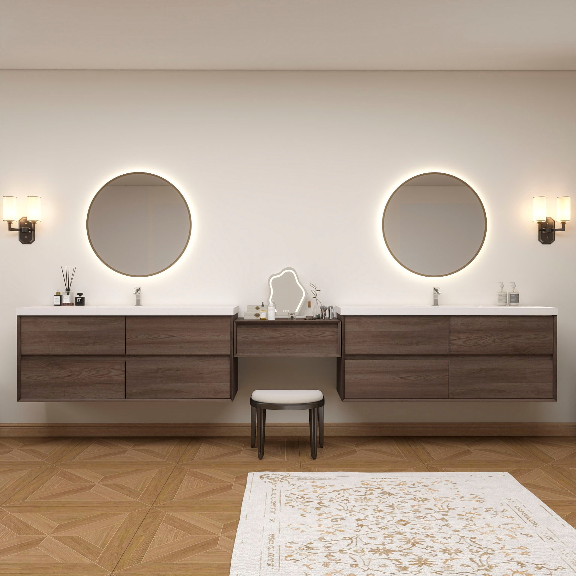 BV Better Vanity SLIM17-60S+30+60S-RO Kingdee 150-in Red Oak Single Sink Floating Bathroom Vanity with White Acrylic Top