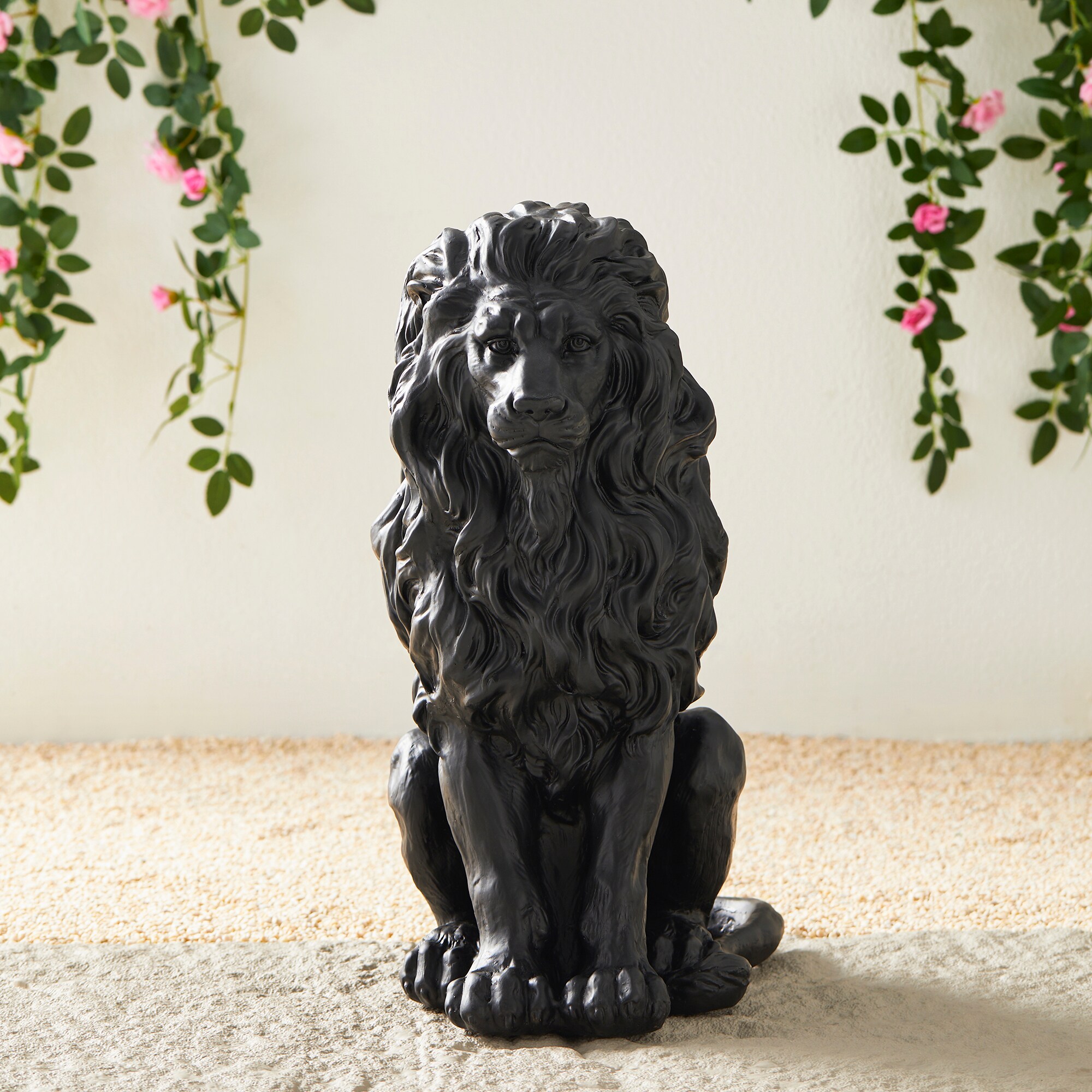 Glitzhome 20.75-in H x 9.75-in W Black Lion Garden Statue in the 