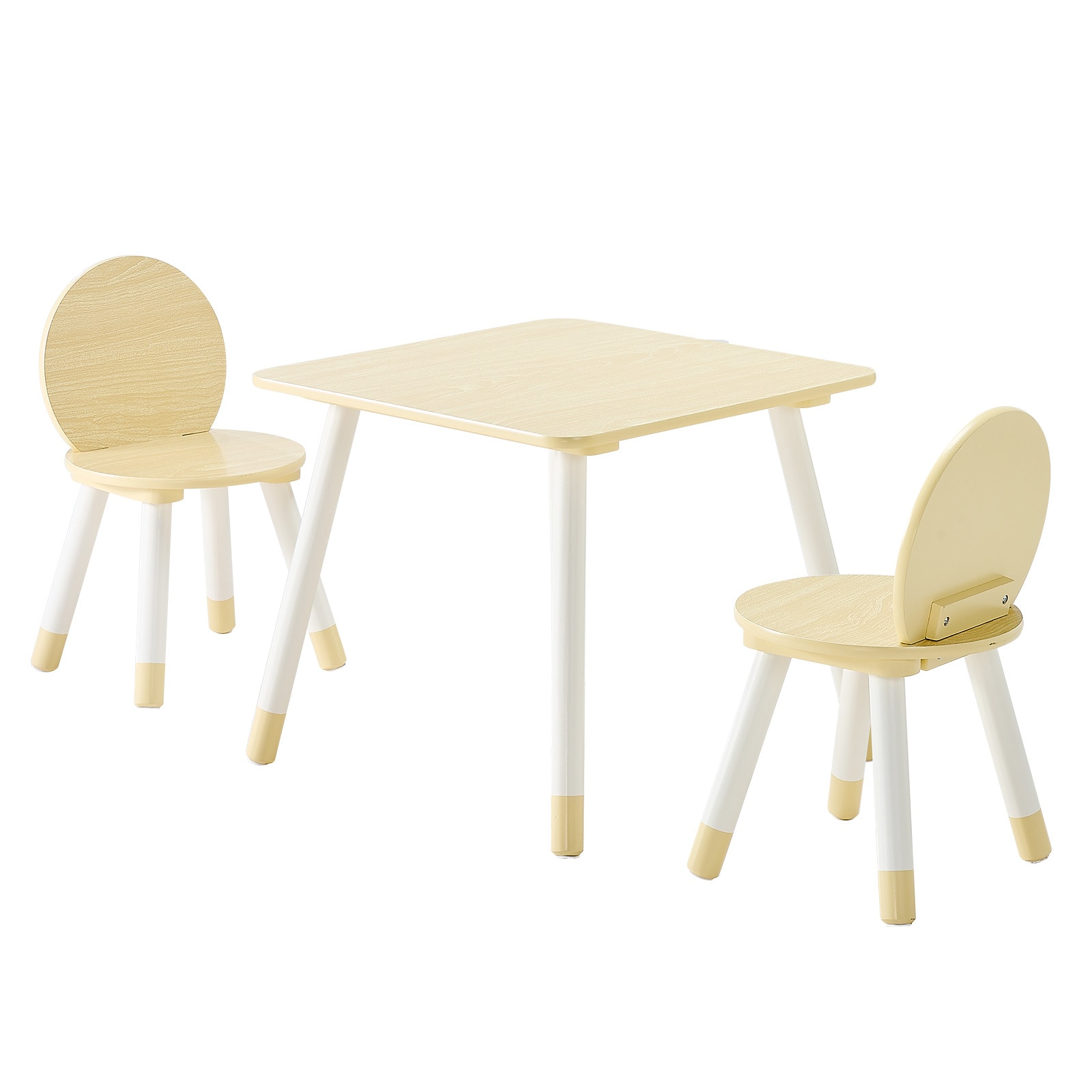 GIVIMO Kids Table and 2-Chair Set for Ages 2-8 - Rounded Edge Design with Graffiti Desktop - Solid Pine Legs and P2-Grade MDF - 110-lb Each Capacity - For Playroom and Classroom - Burlywood