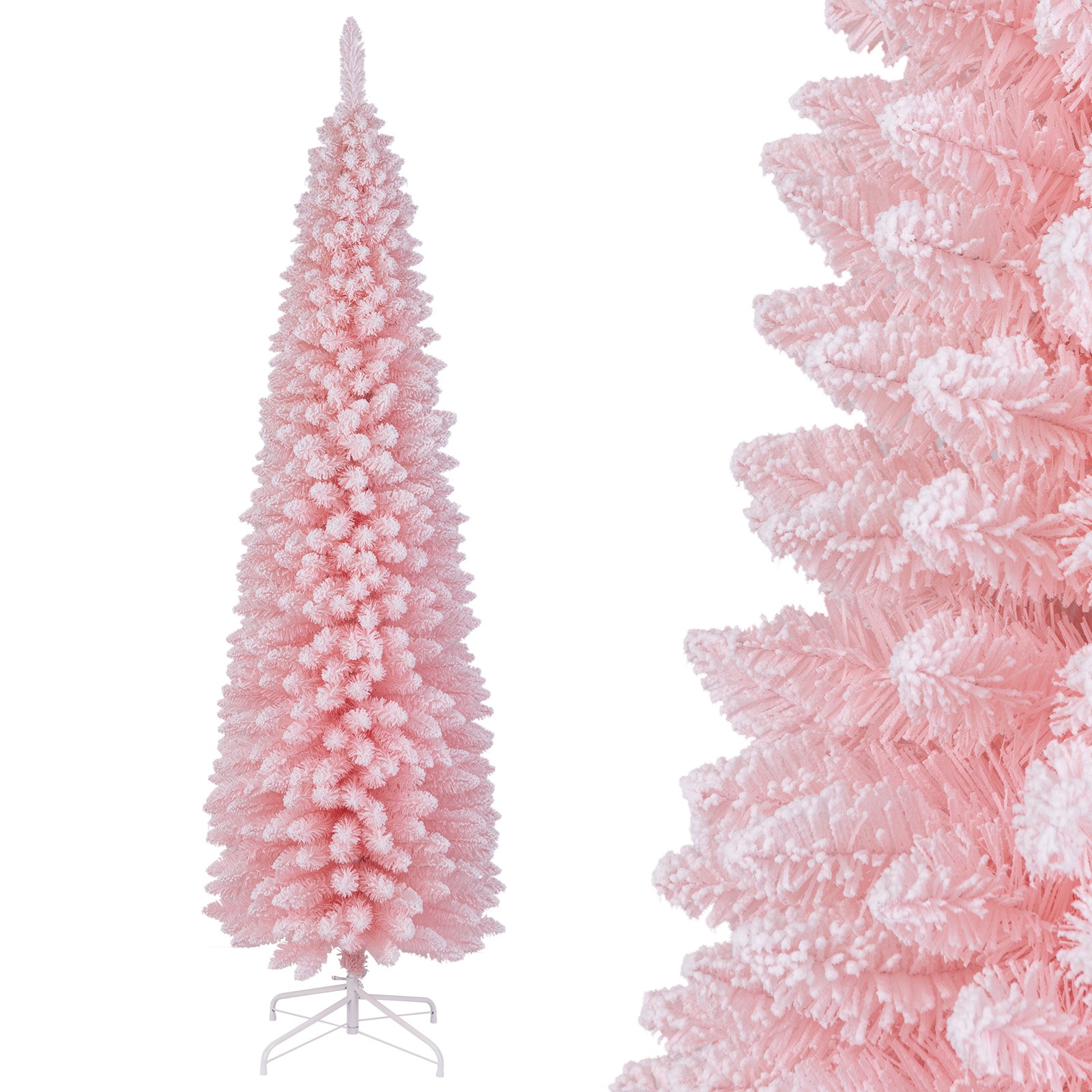 WELLFOR HYG24018US 7-Feet Pencil Flocked Pink Artificial Christmas Tree