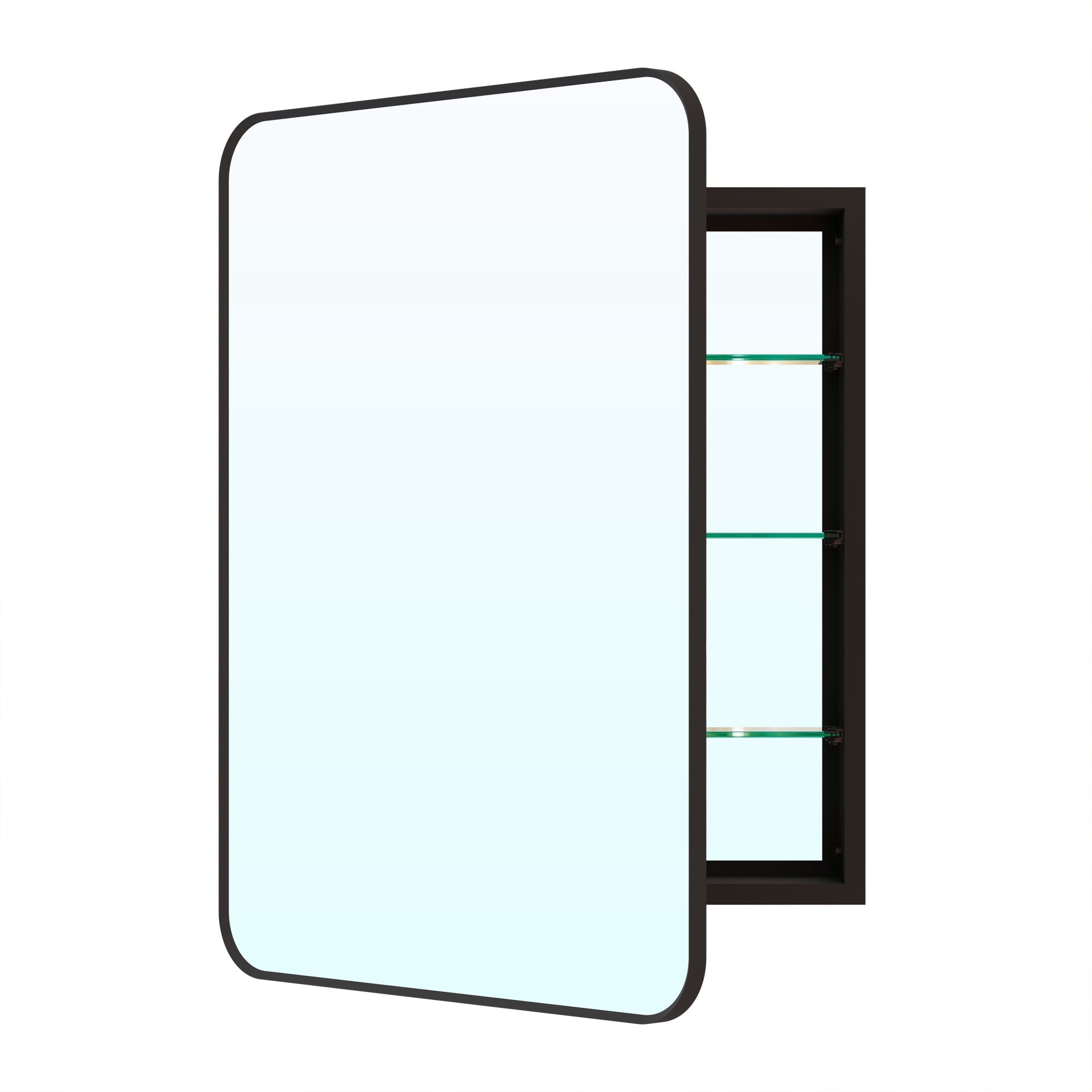 WELLFOR LEA2432MB-LR 24-in x 32-in Surface/Recessed Mount Black Mirrored Rectangle Soft Close Medicine Cabinet