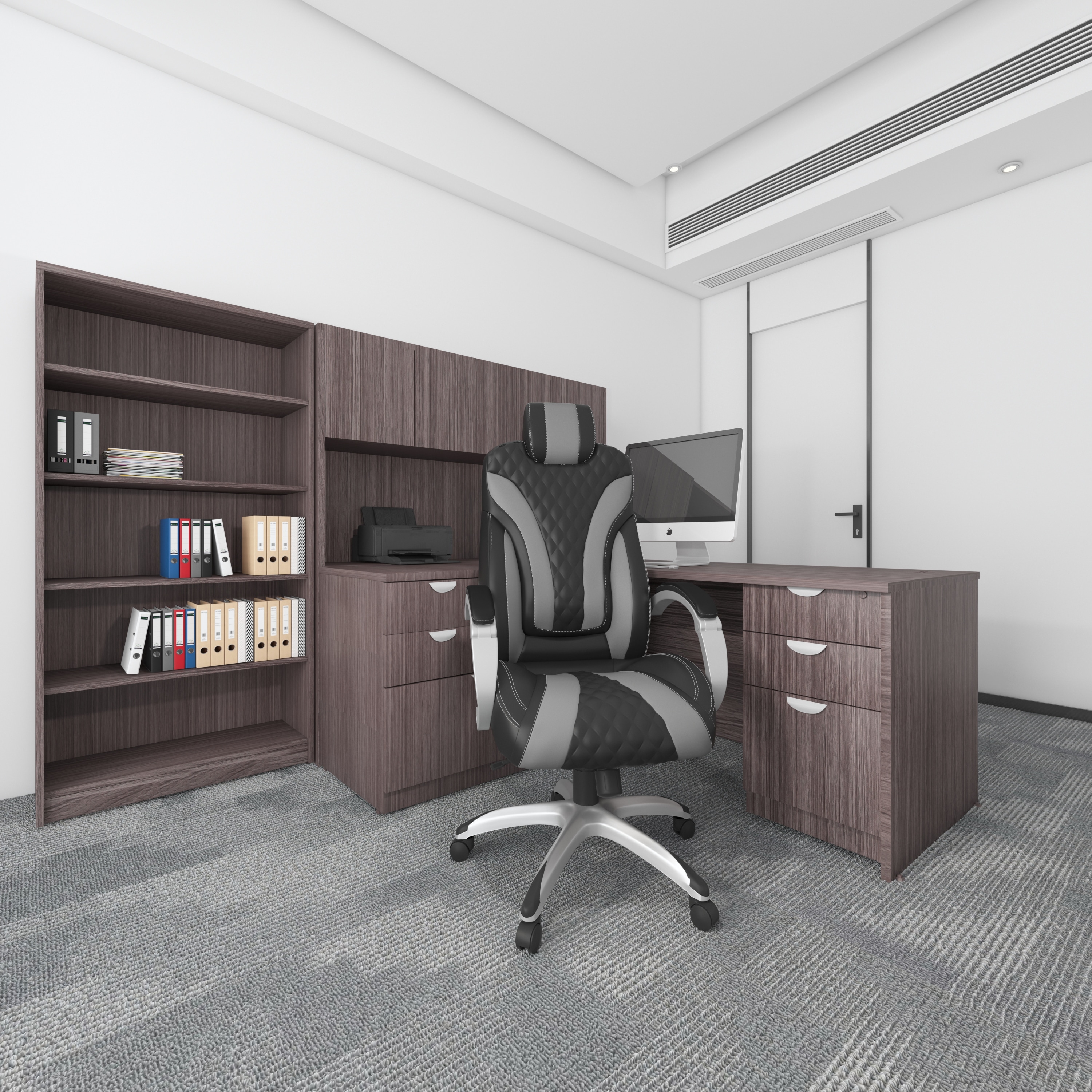 ErgoExecutive High-Back Swivel Chair in Black and Gray Leather