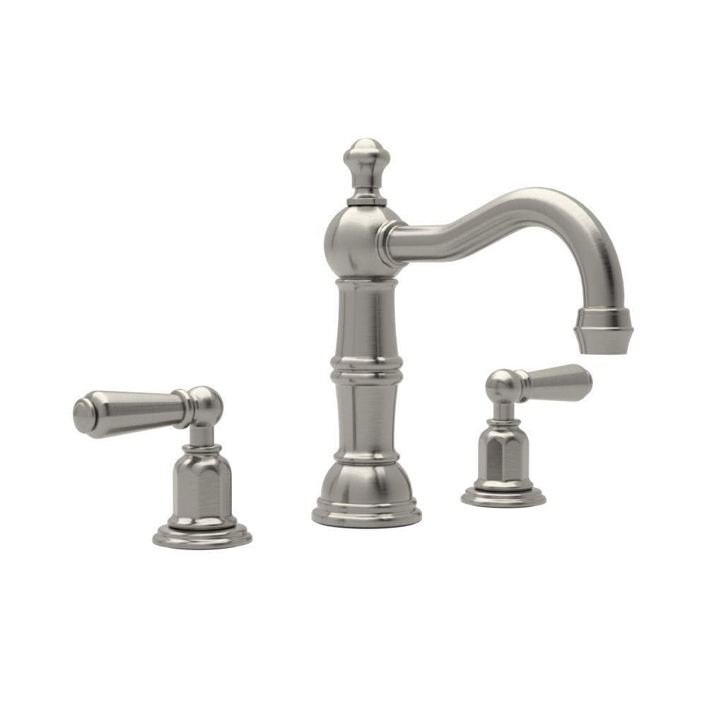Rohl U.3720L-STN-2 Perrin and Rowe Satin Nickel Widespread 2-handle High-arc Residential Handle Bathroom Sink Faucet with Drain