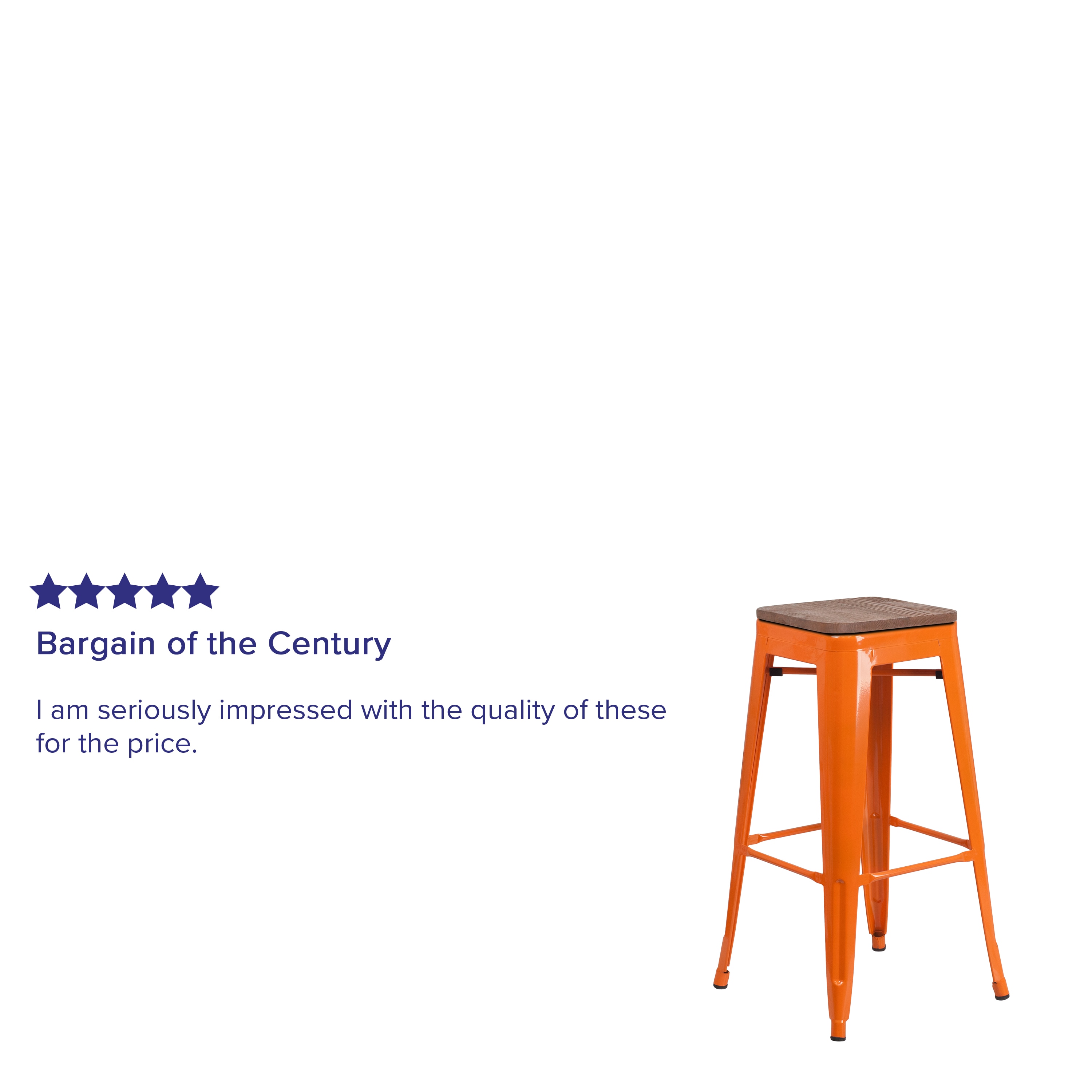 Lily 30" High Backless Orange Metal and Wood Barstool
