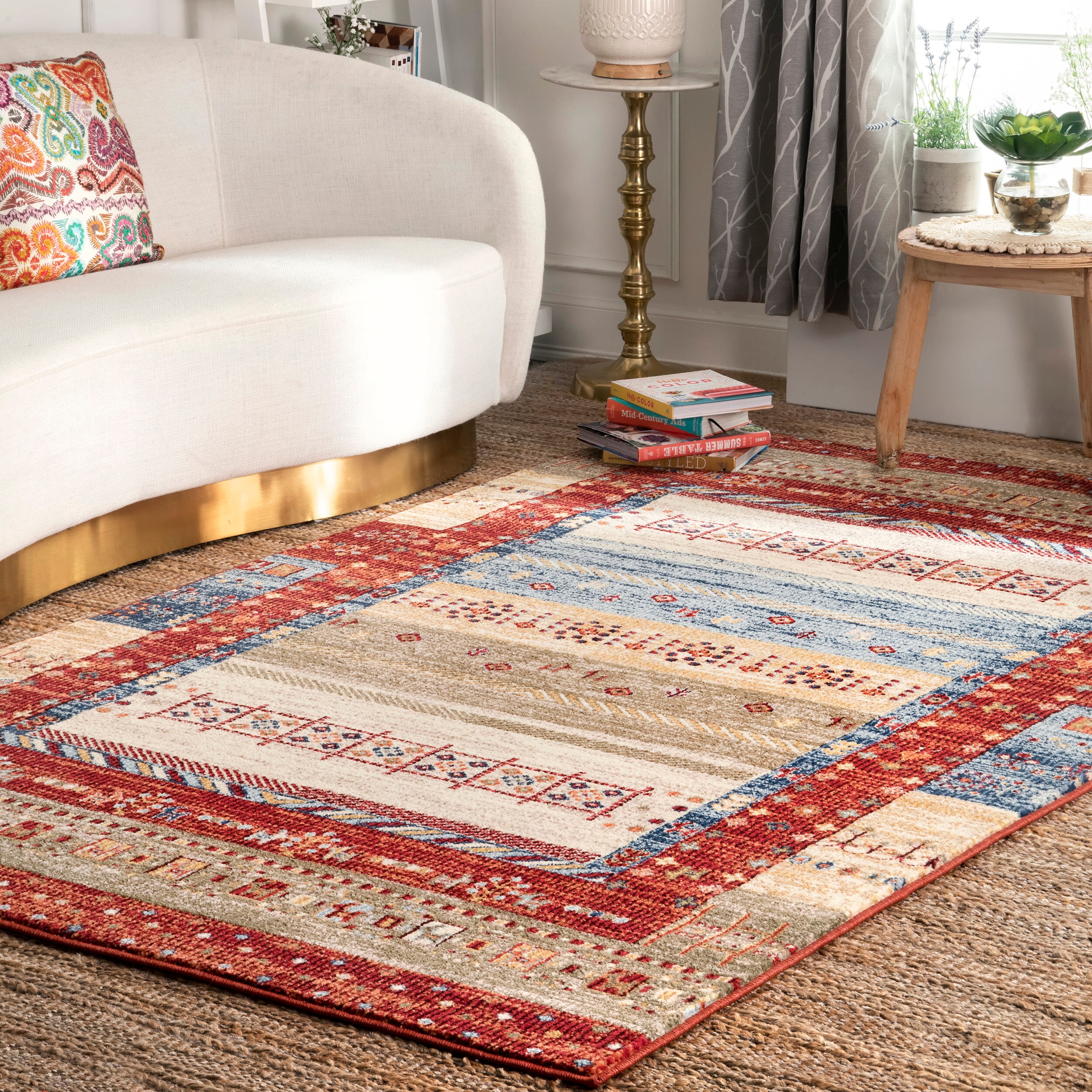 nuLOOM KSRS18A-6709 7 x 9 (ft) Loomed Polypropylene Multi Rectangular Indoor Border Southwestern Area rug