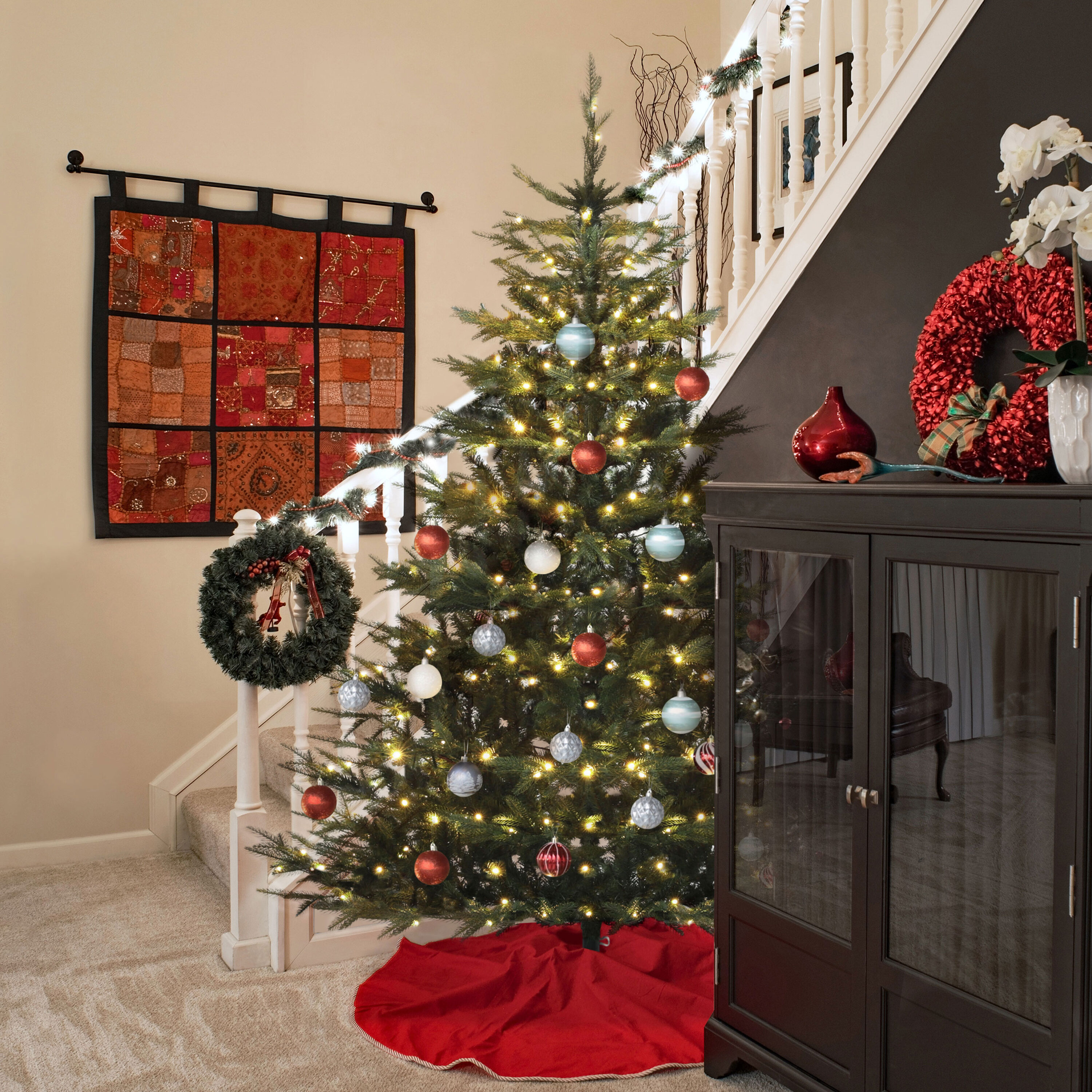 VEIKOUS HP1001-24-3 6.5-Feet Pine Pre-lit Artificial Christmas Tree with White LED Lights