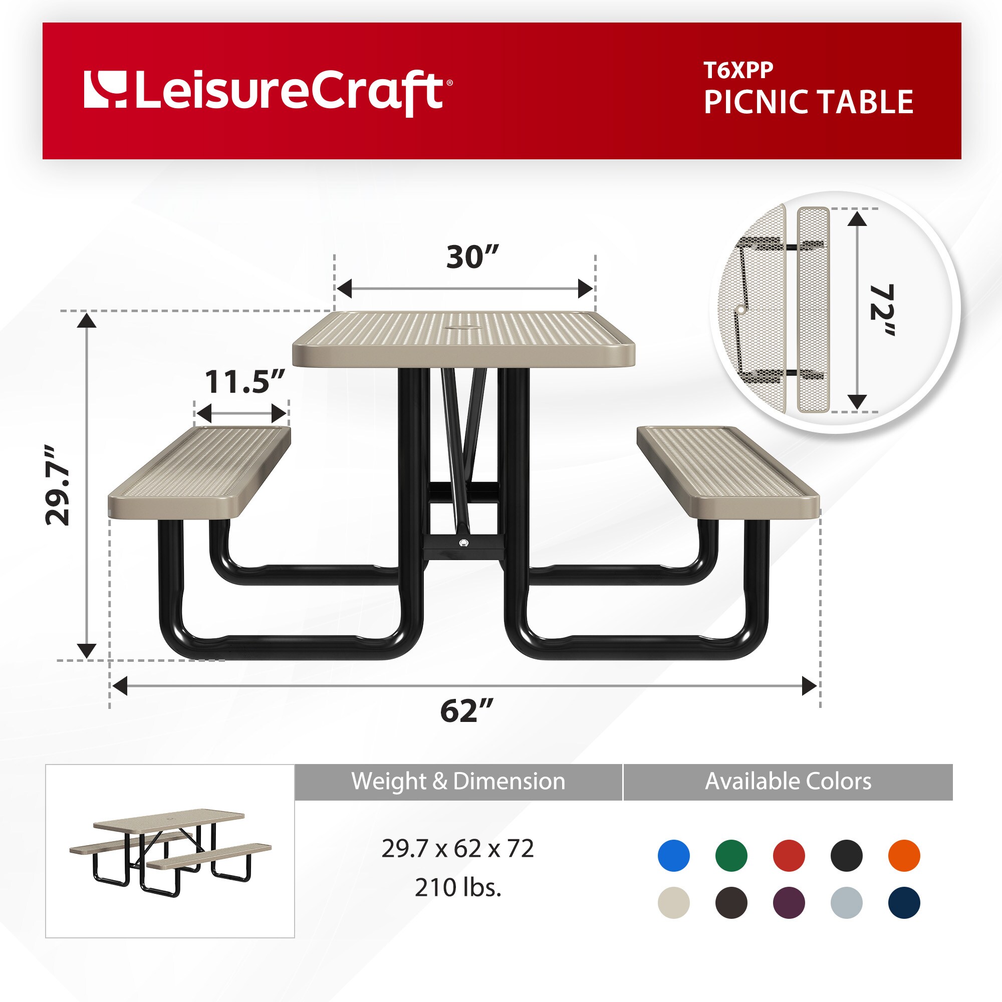 LeisureCraft T6XPP-BEIGE Picnic-Tables - View #6