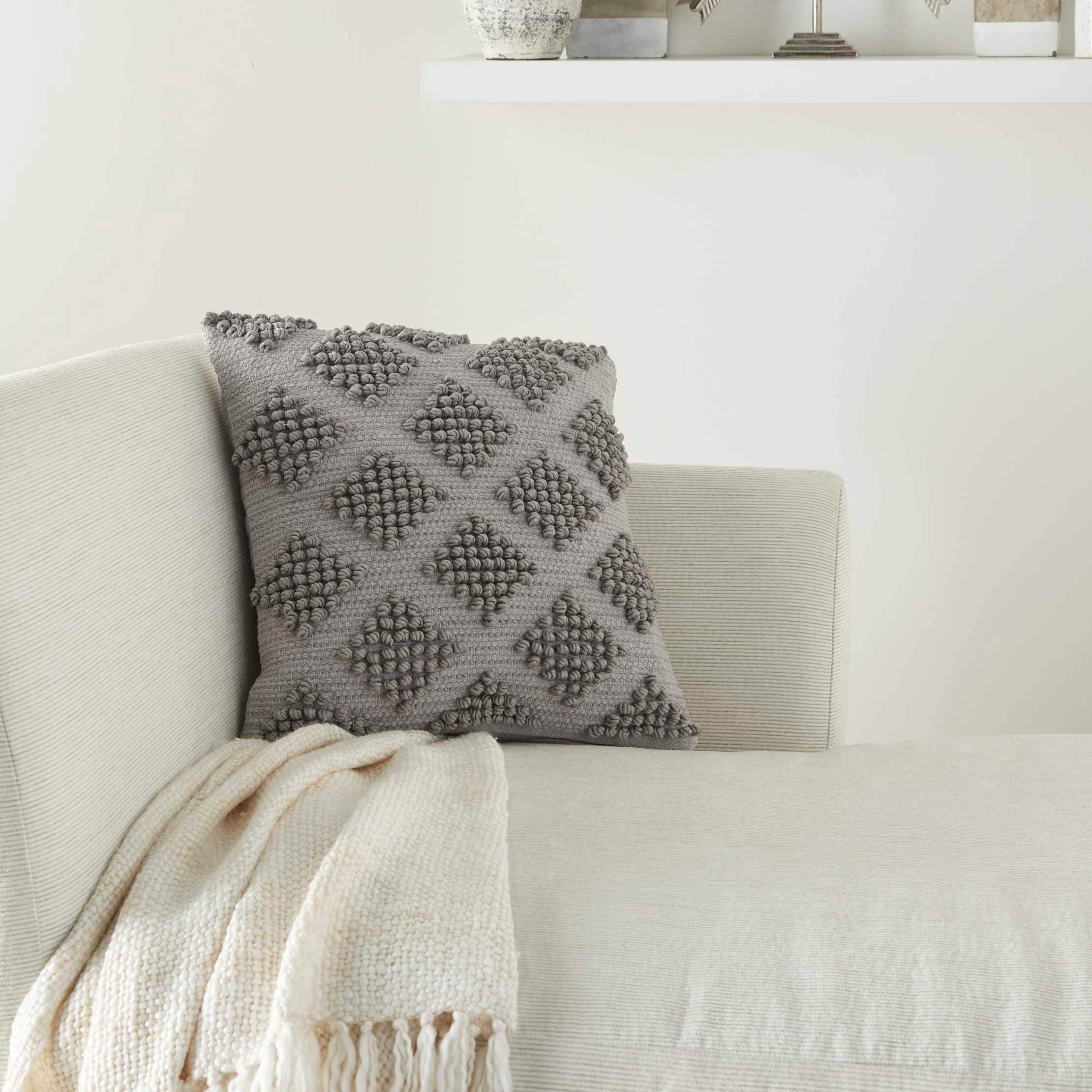 18" Light Gray Cotton Woven Diamond Square Throw Pillow