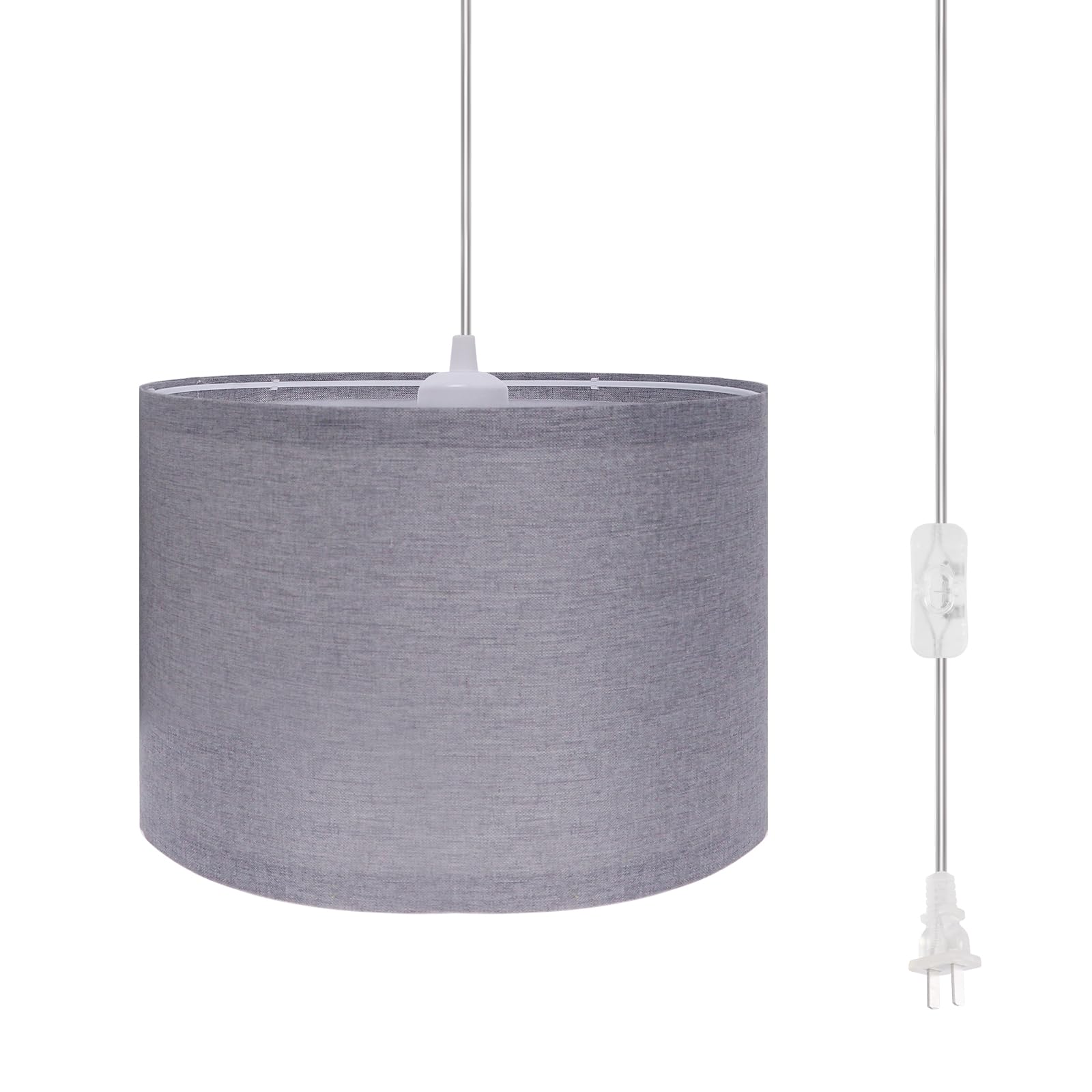 JVFCXXV  Hanging Lamp Plug in Pendant Light with Linen Shade and 15ft Adjustable Cord for Living Room Bedroom Dining Room Kitchen Gray