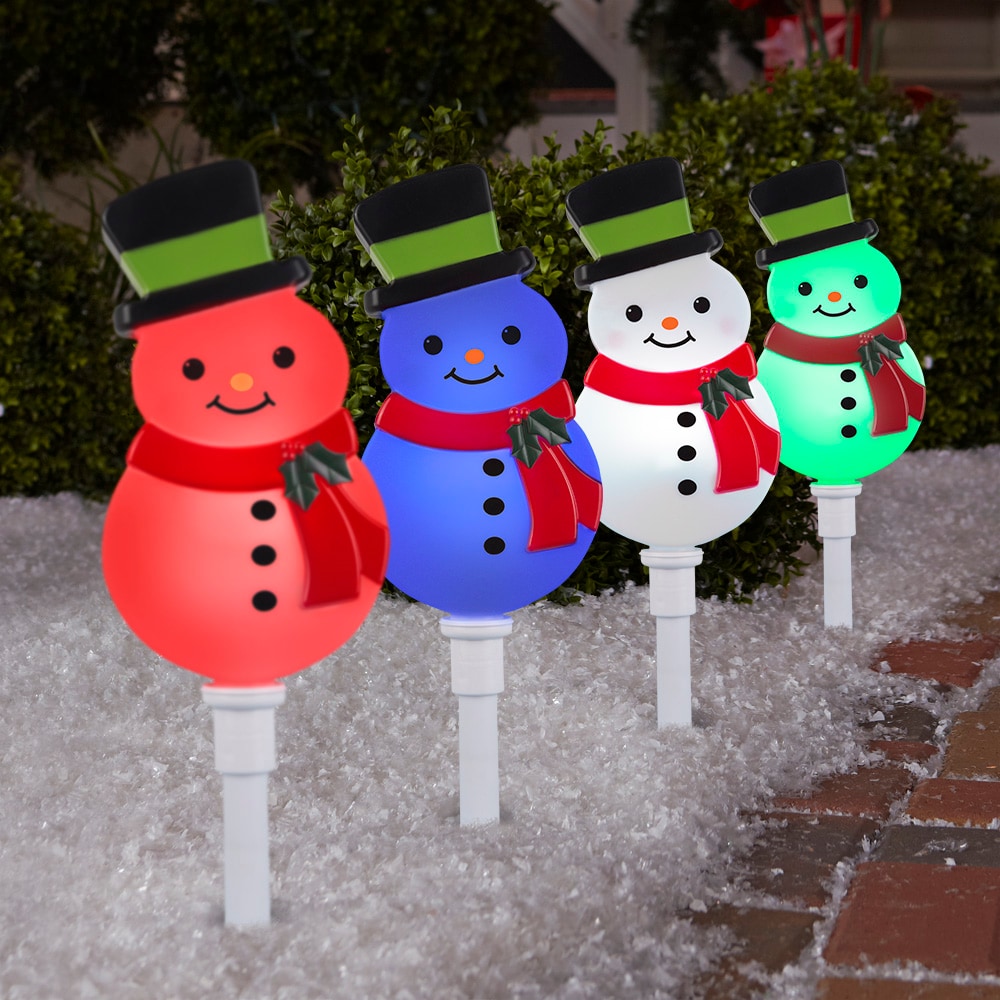 Gemmy Lightshow 4-Marker Multicolor Snowman Christmas Pathway Markers ...