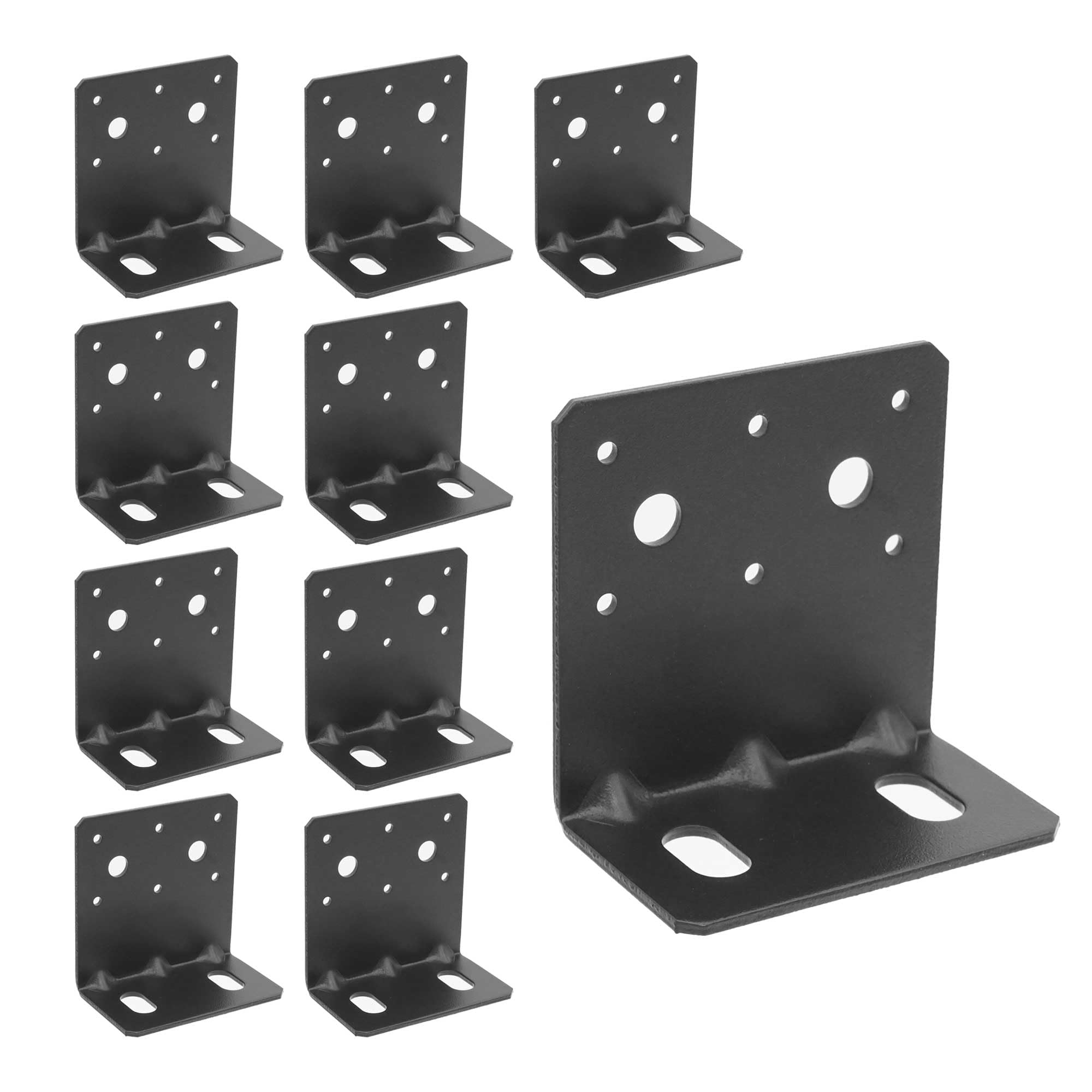 ITOPFOX  Black 6x6 Post Base Bracket with Reinforcement Ribs Powder Coated Steel for Wood Post to Deck or Concrete Ground 10 Pack