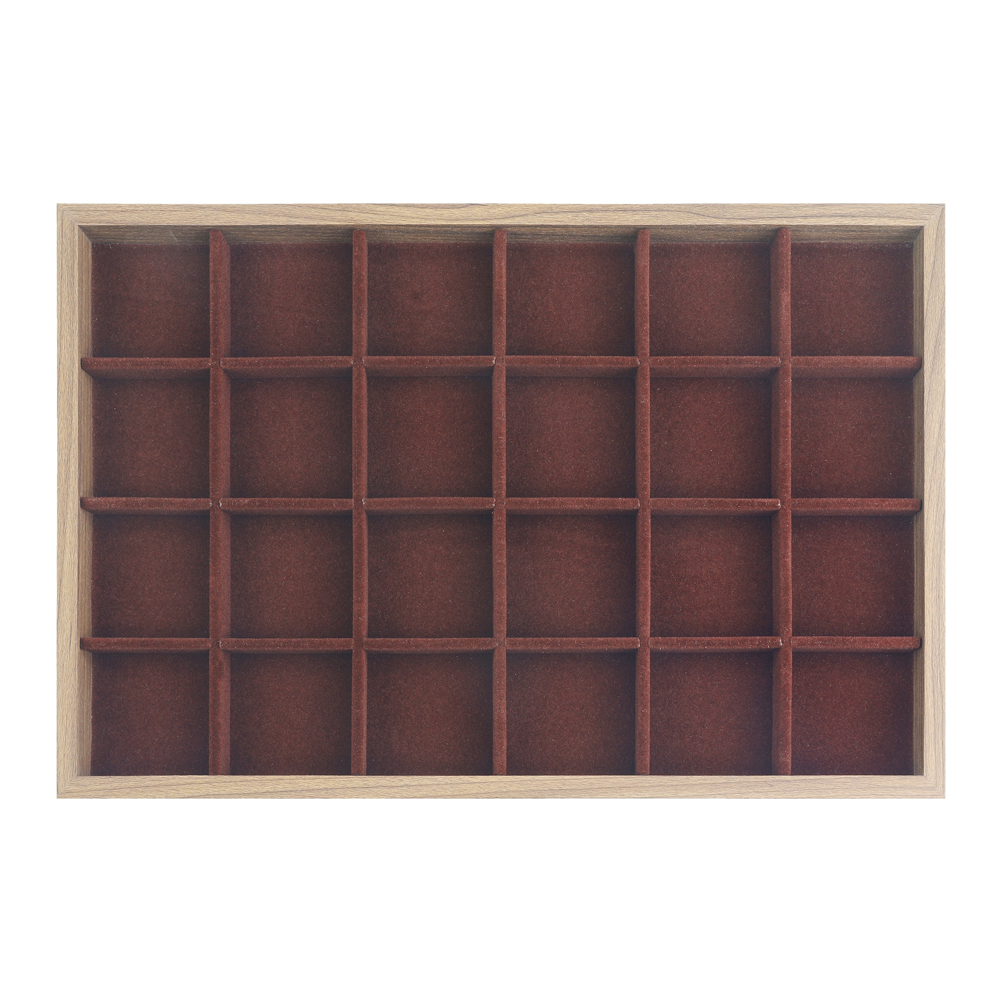 Unique Bargains Velvet Jewelry Organizer Trays with Removable Dividers for Drawers Girls' Jewelry Organizer Drawer Inserts Container Display Case 24 Grid Tray Brown
