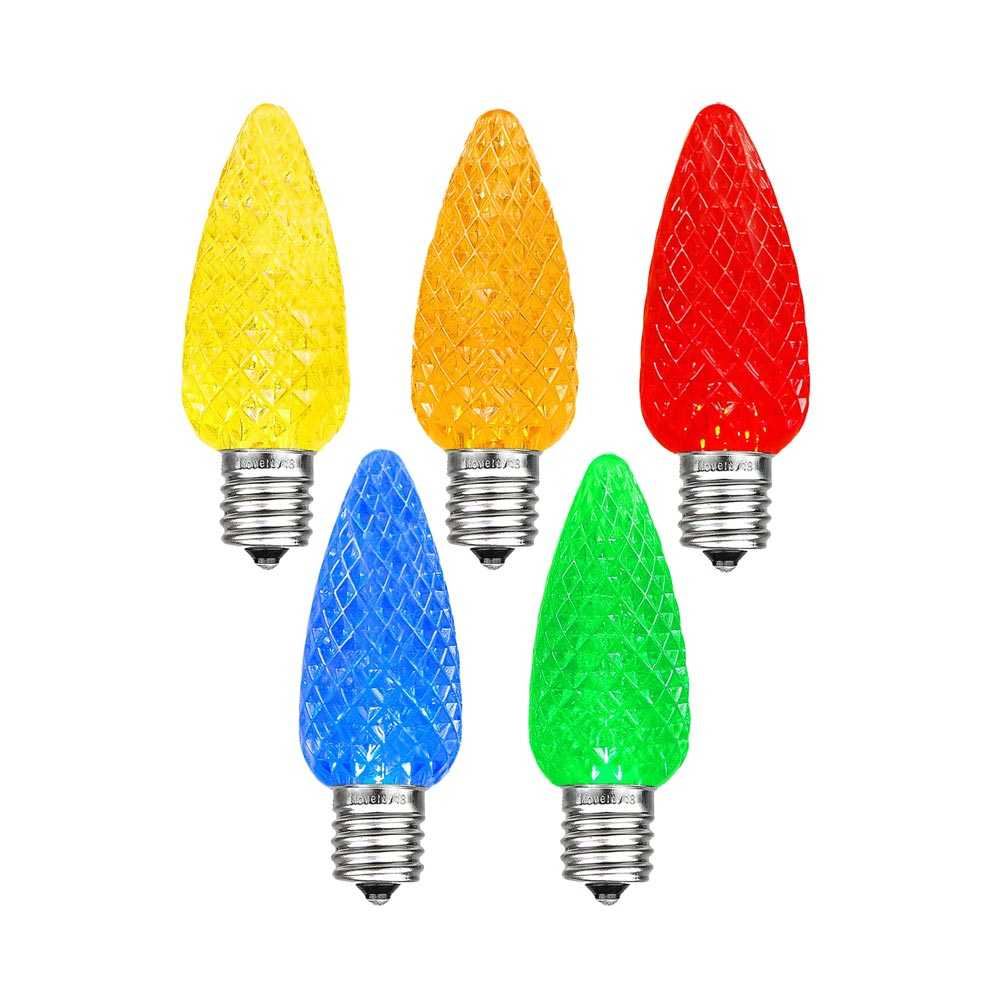 Novelty Lights C9-UB-MU-DF 25PK C9 LED Faceted Ultra Bright Dimmable Outdoor Christmas Light Replacement Bulbs LED Replacement Bulbs Led Bulbs Outdoor Light Bulbs String Light Bulbs (Multicolor)