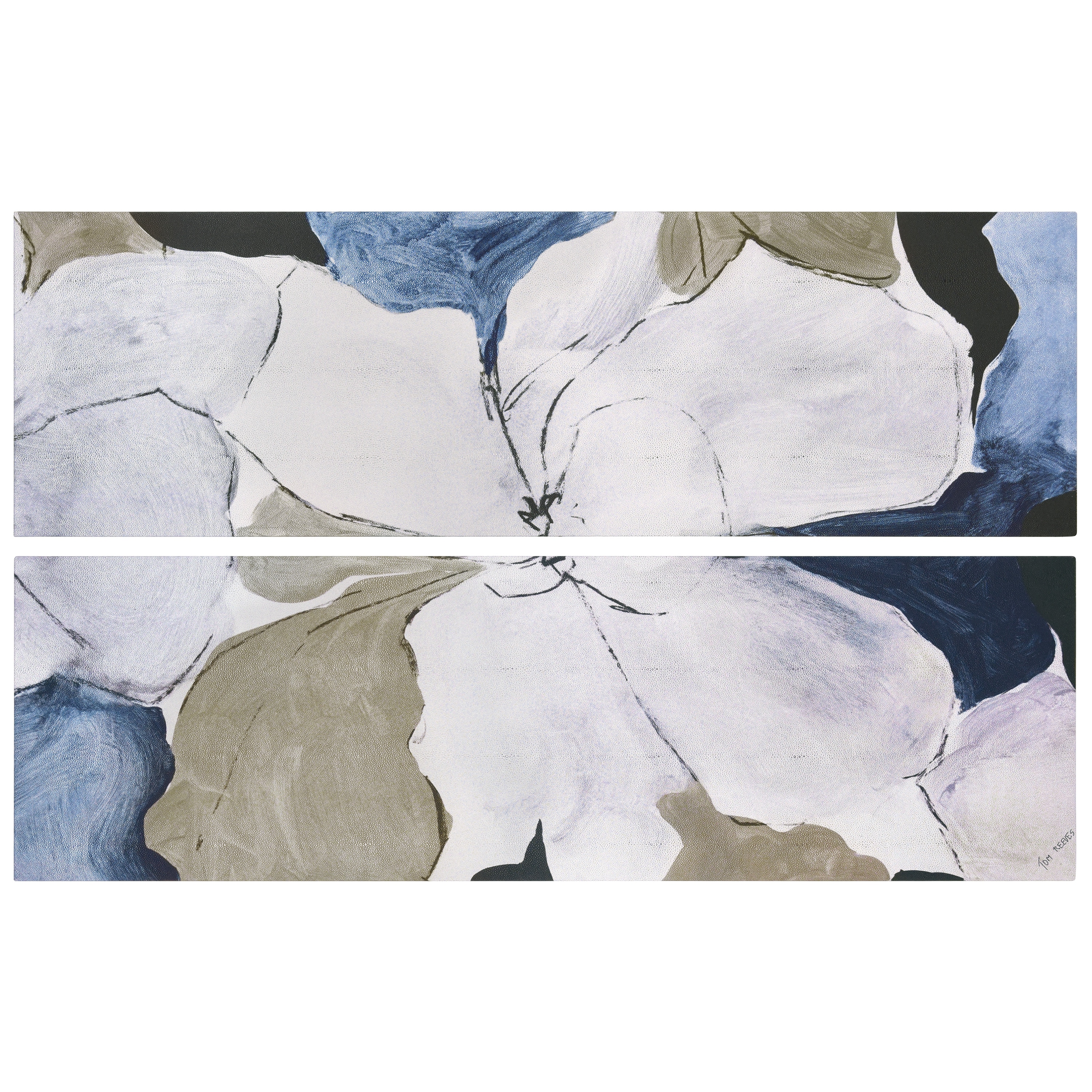 Floral Serenity Blue and Beige Abstract Canvas Wall Art Set