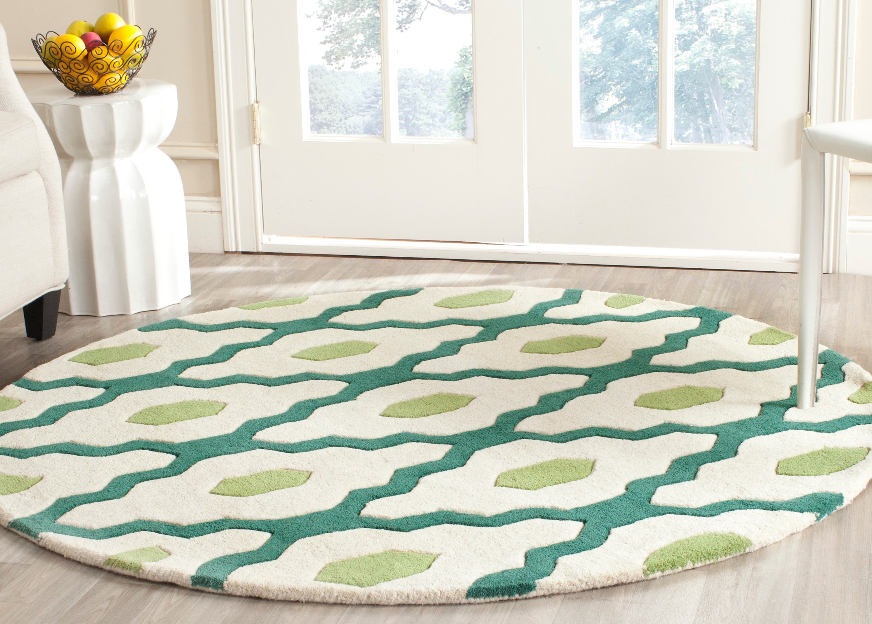  Chatham 748 Ivory/Teal Contemporary 5ft x 5ft Round Rug
