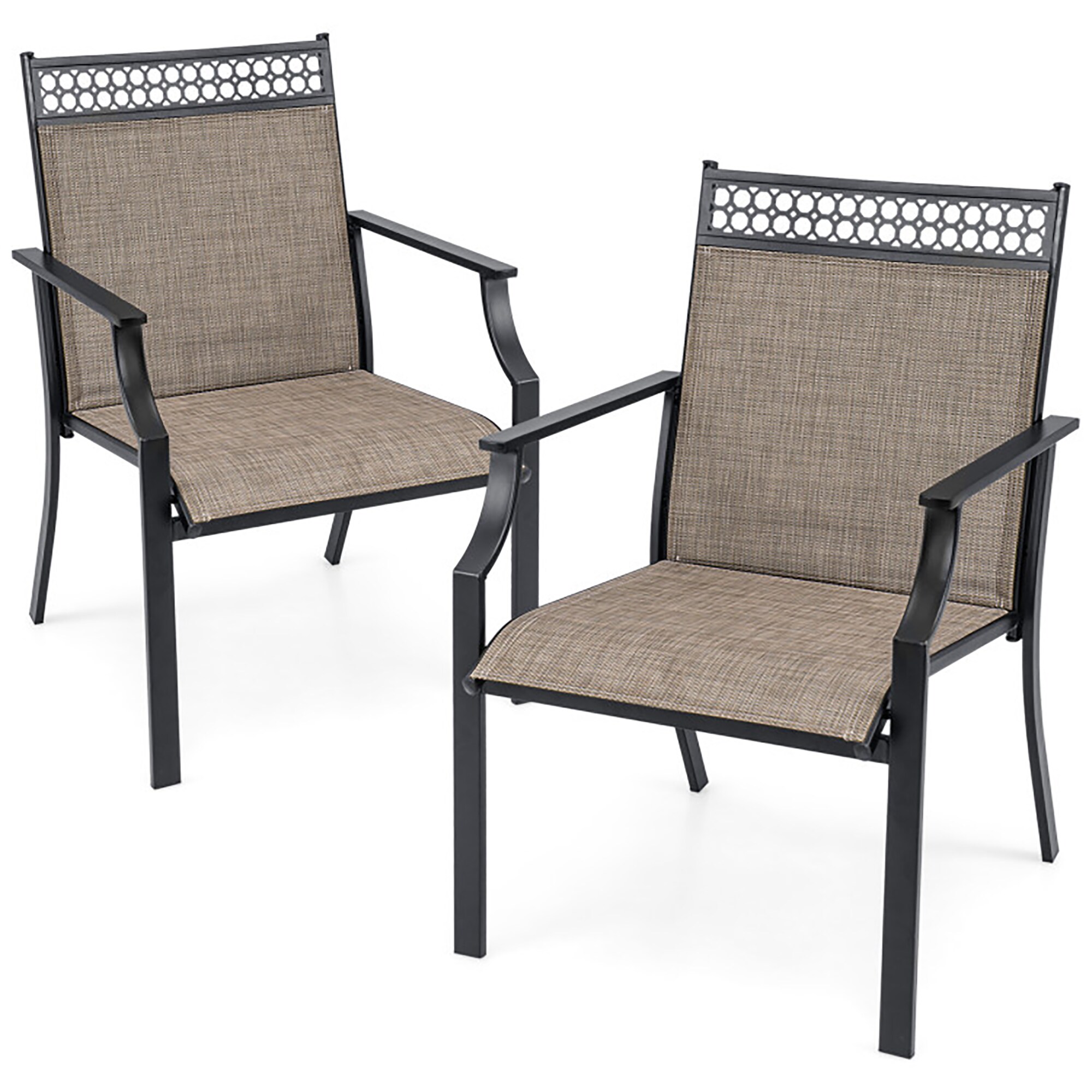 CASAINC WF-SM-B2-BN Patio Chairs Set of 2 with All Weather Breathable Fabric Orange Metal Frame Stationary Balcony Chair with Woven Seat