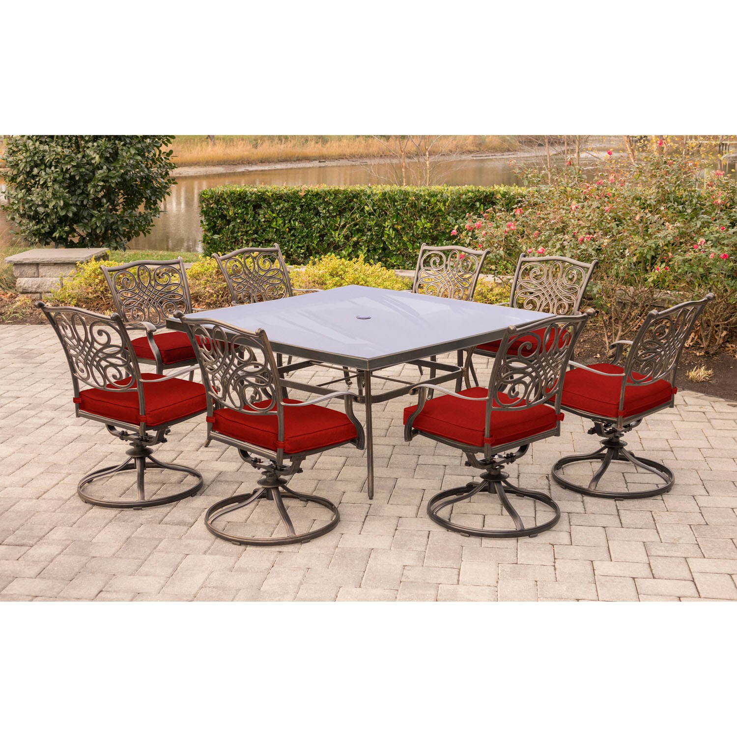Hanover TRADDN9PCSWSQG-RED Patio-Dining-Sets - View #11