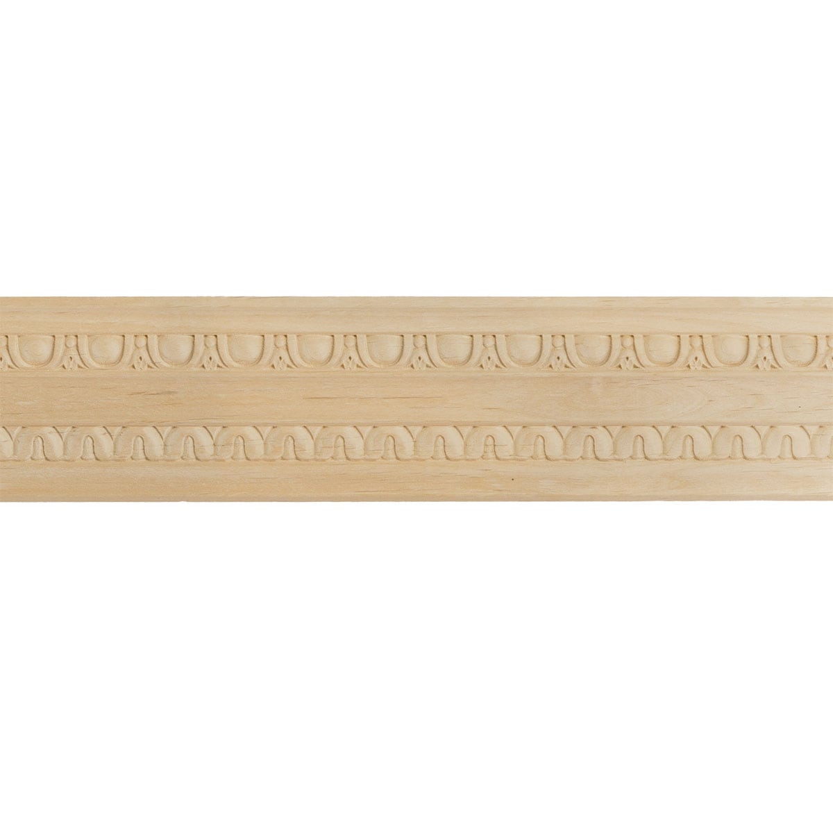 Ekena Millwork 686476 Bedford Carved Wood 3-in x 7-ft 10-1/2-in Maple Unfinished Wood 686476 Crown Moulding 12 -Pack
