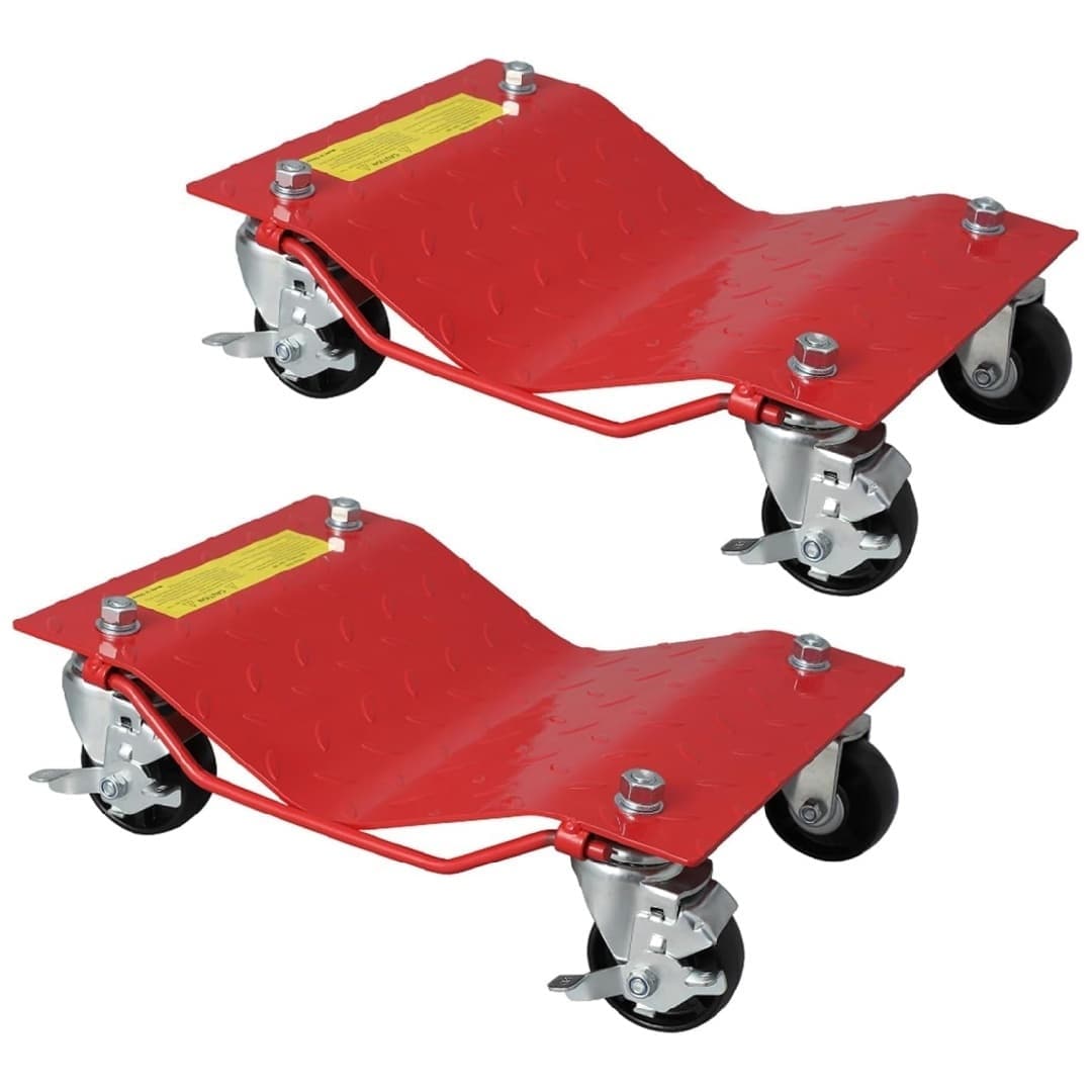 Qeetex NL-PAU-0LSU9SRY Iron Heavy Duty Auto Dolly Wheel Cart Car Tire Stand with Brake Vehicle Trolley with Wheels for Moving Auto Repair Red 1 Pair