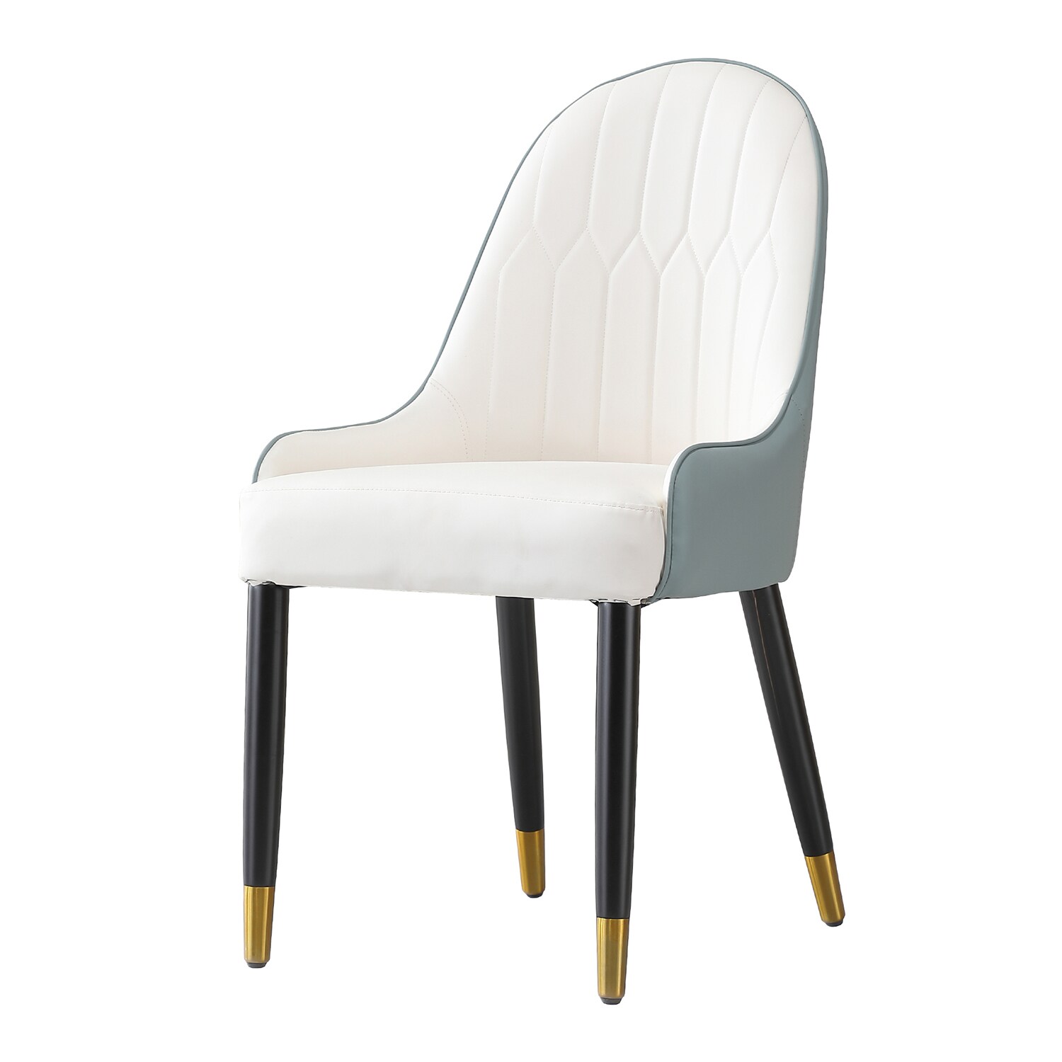 SINOFURN SYA370063BL Set of 2 Country Faux Leather Upholstered Dining Side Chair (Metal Frame)