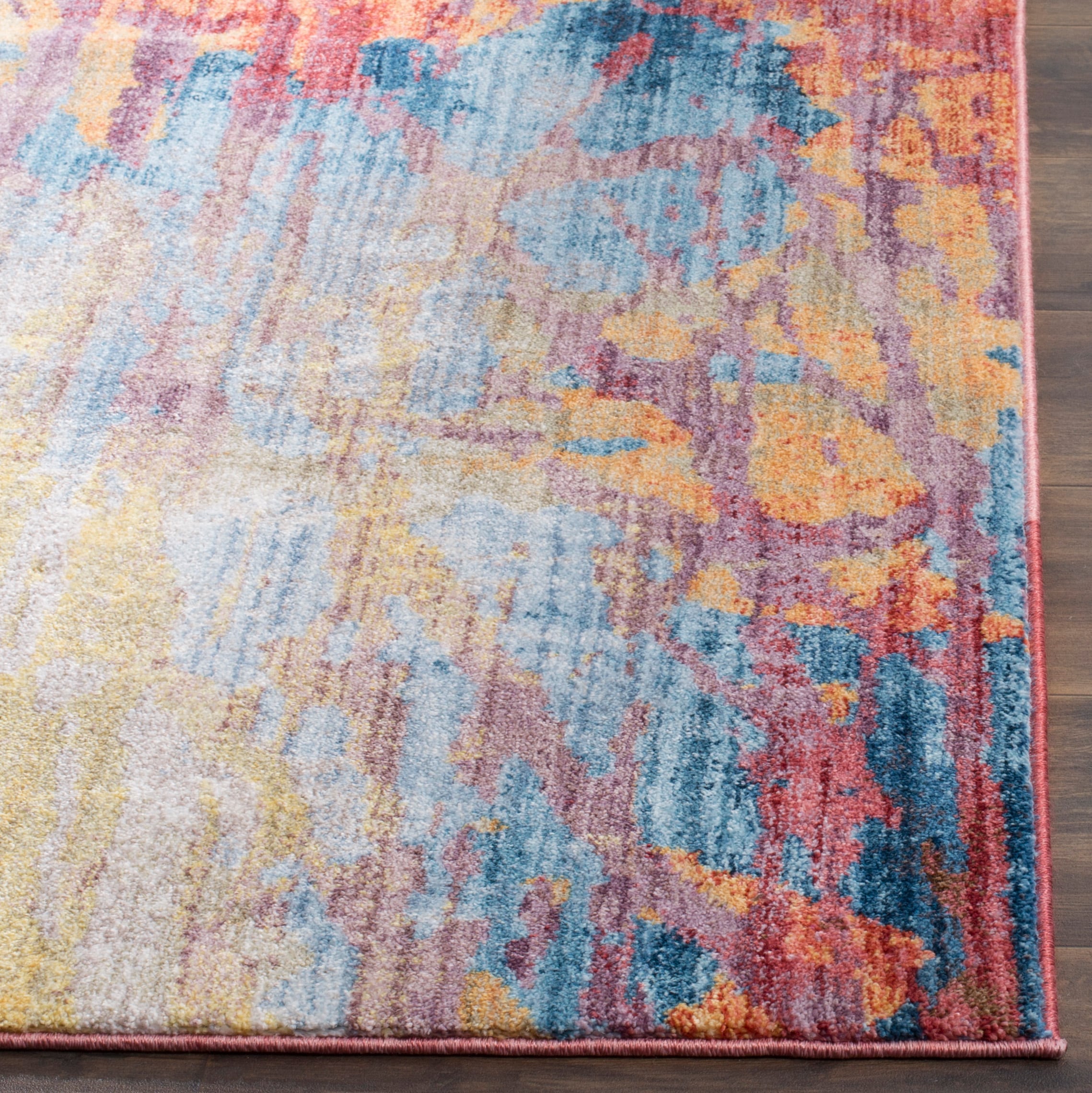 Reversible Washable Blue Synthetic Rectangular Rug 59"