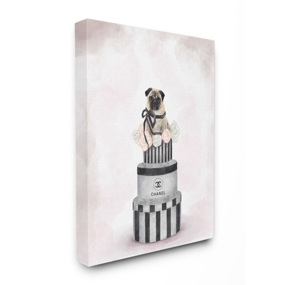 Stupell Industries Glam Pug Sitting on Women's Fashion Icon Books Wall Art, 36 x 48, White