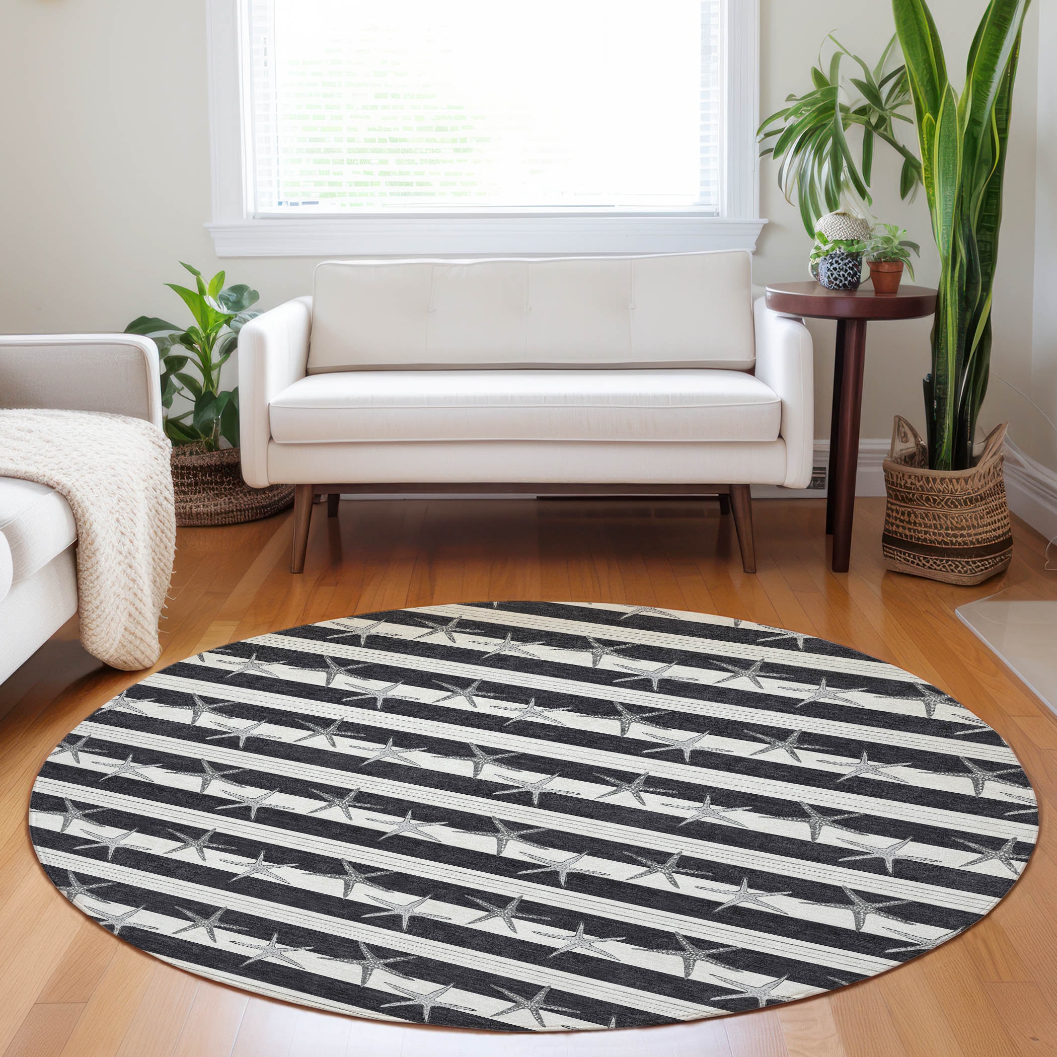 Addison Rugs AMF191MI8RO Mayfield AMF191MI 8 x 8 (ft) Loomed Polyester Midnight Round Indoor Geometric Machine washable Area rug