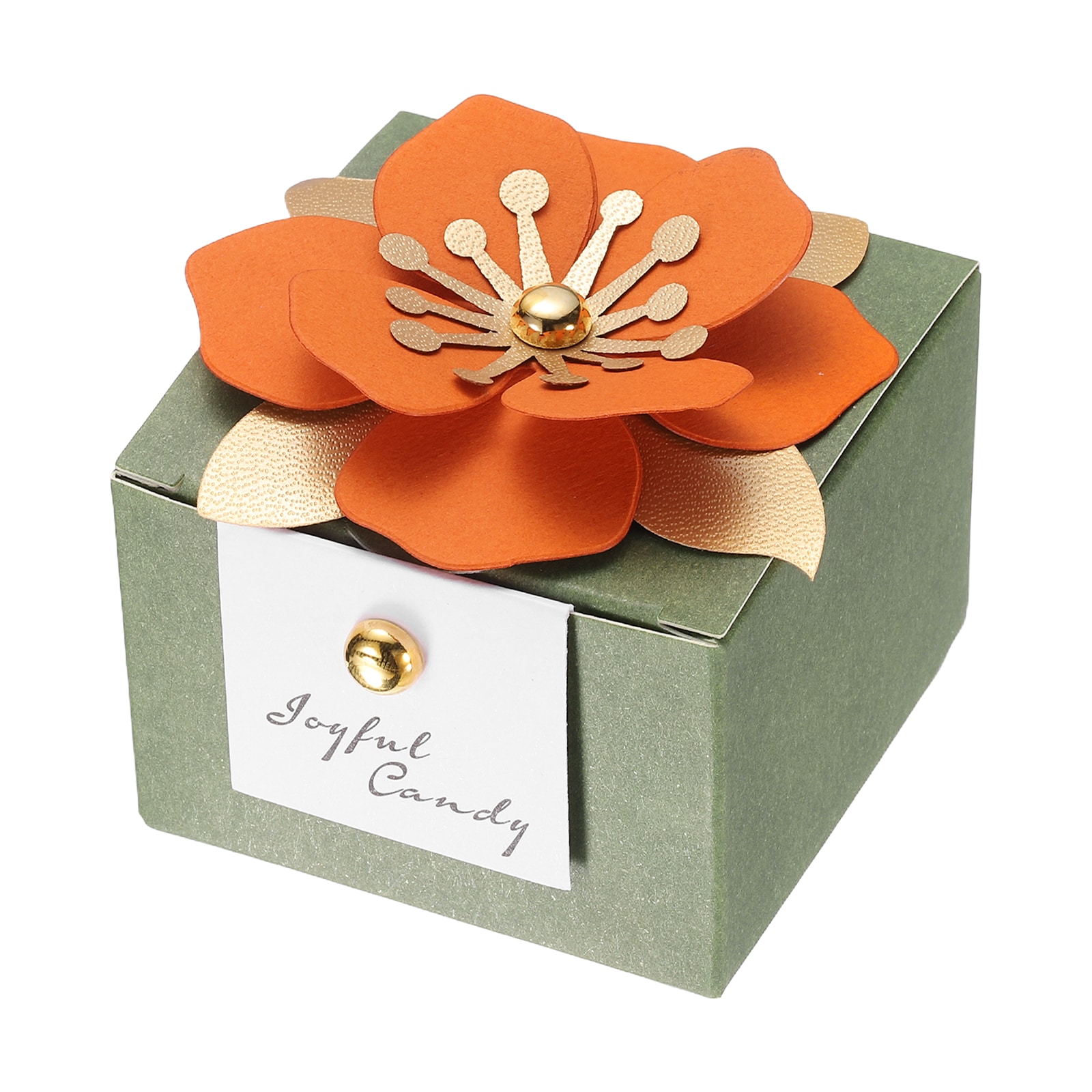 PATIKIL Wedding Favor Boxes (2.5 x 2.5 Inch Green)(25pcs) Square Paper Flower Candy Boxes with Orange Floral Decor Thanks Card Suitable for Wedding/Birthday/Party/Decorations/Gift #S26051100UX7335