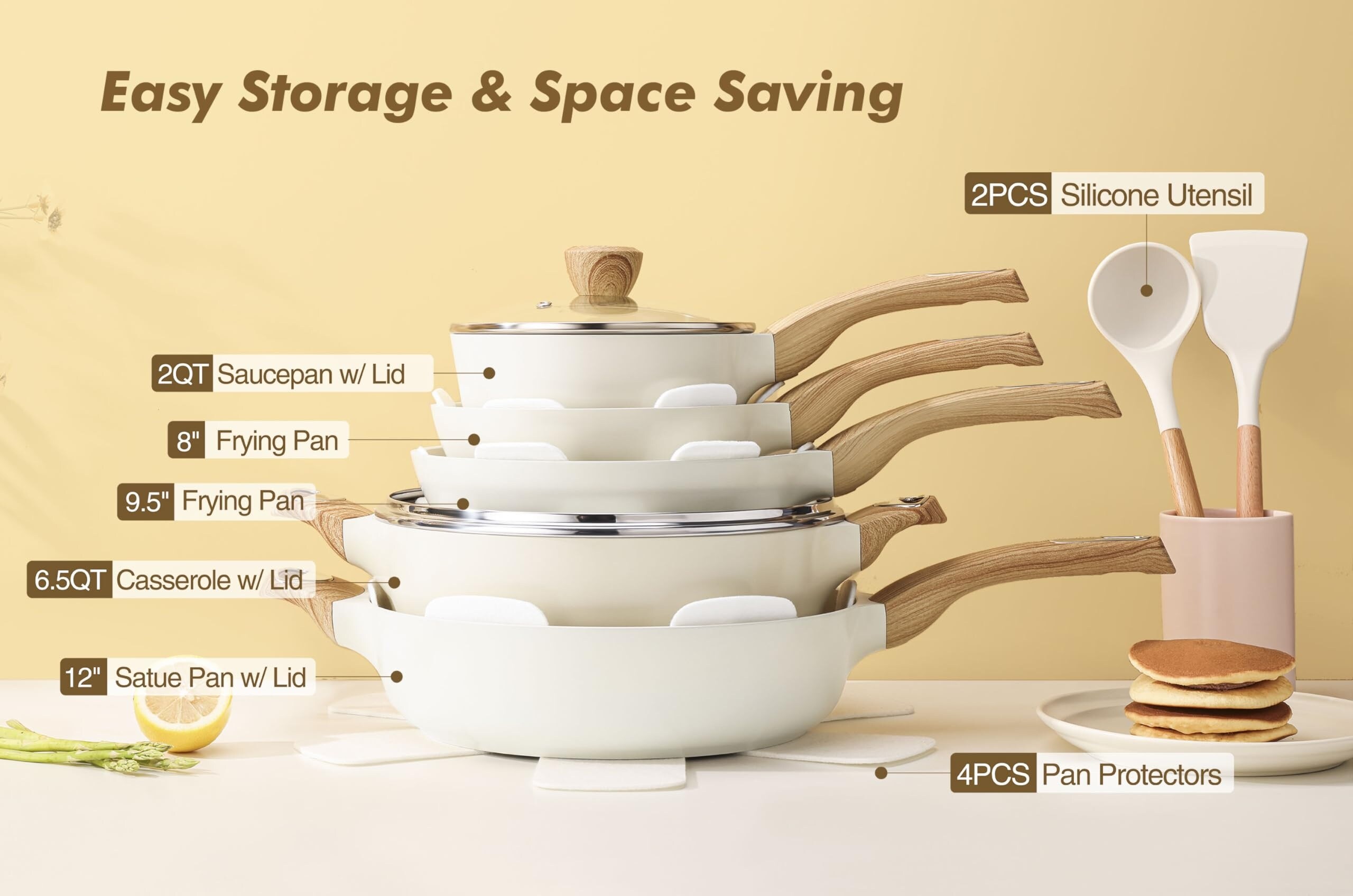 Aoibox  14 Piece Ceramic Nonstick Cookware Set with Frying Pans Saute Pan Saucepan and Casserole Pots for Induction