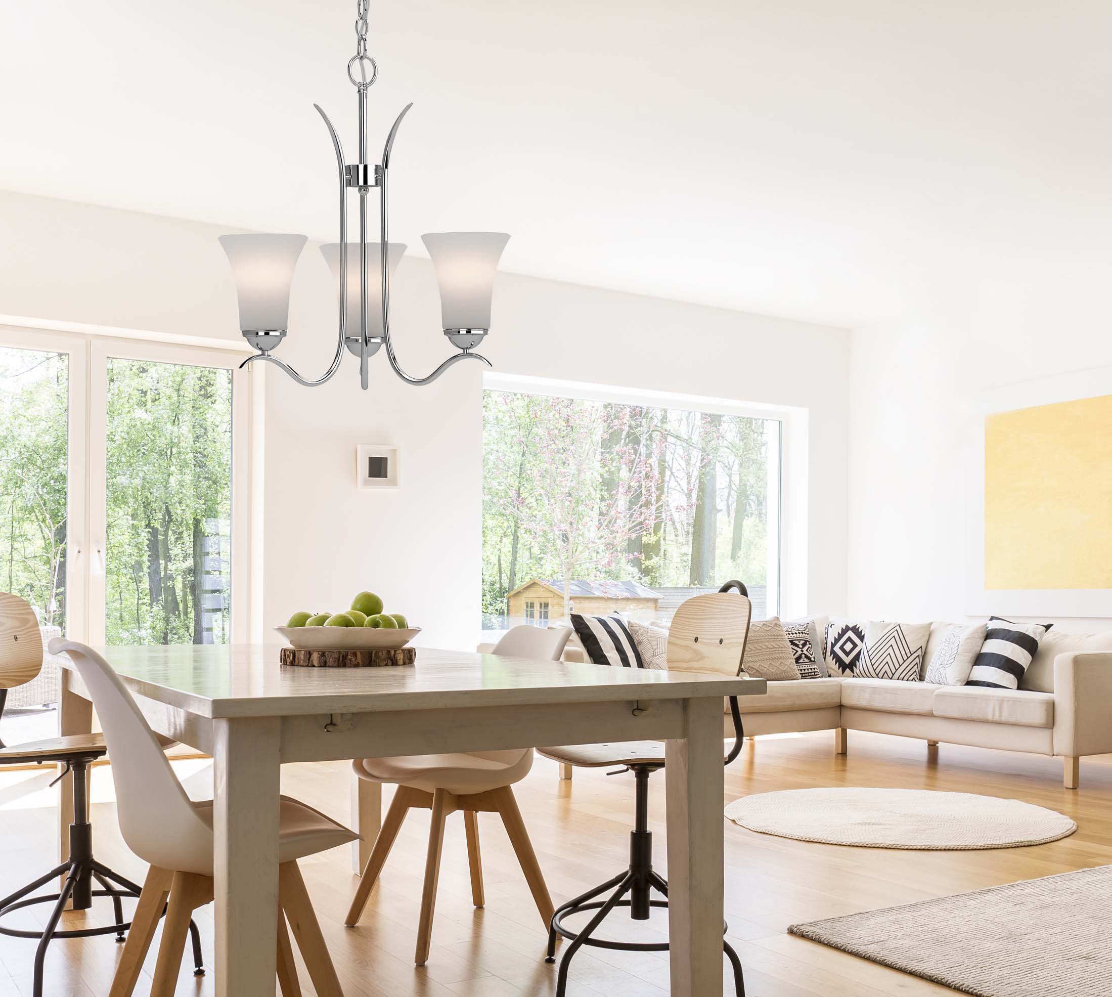 Mini Transitional Polished Nickel 18" Chandelier with Frosted Glass
