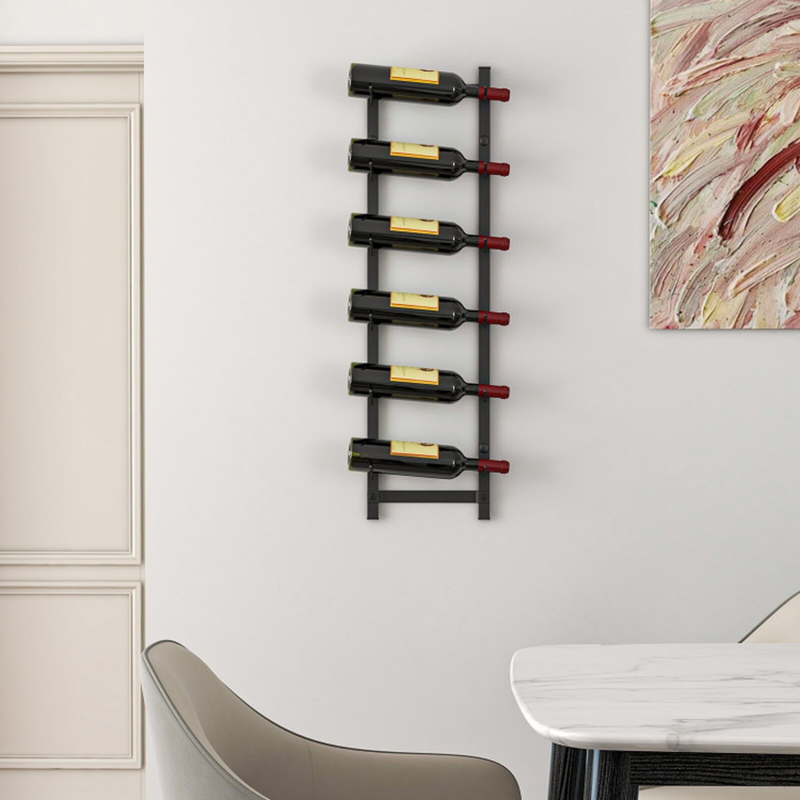 SUGIFT 6-Bottle Black Metal Wall-Mounted Rack with Rust-Proof ...