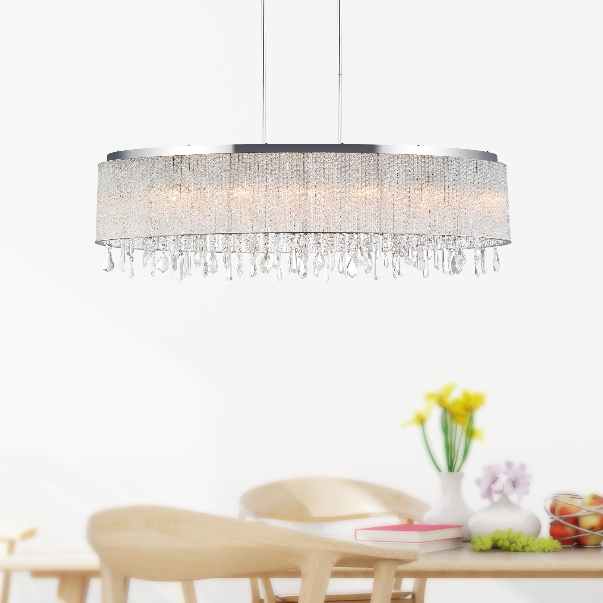 Benson Chrome Finish 7-Light Oval Drum Chandelier with Crystal Accents
