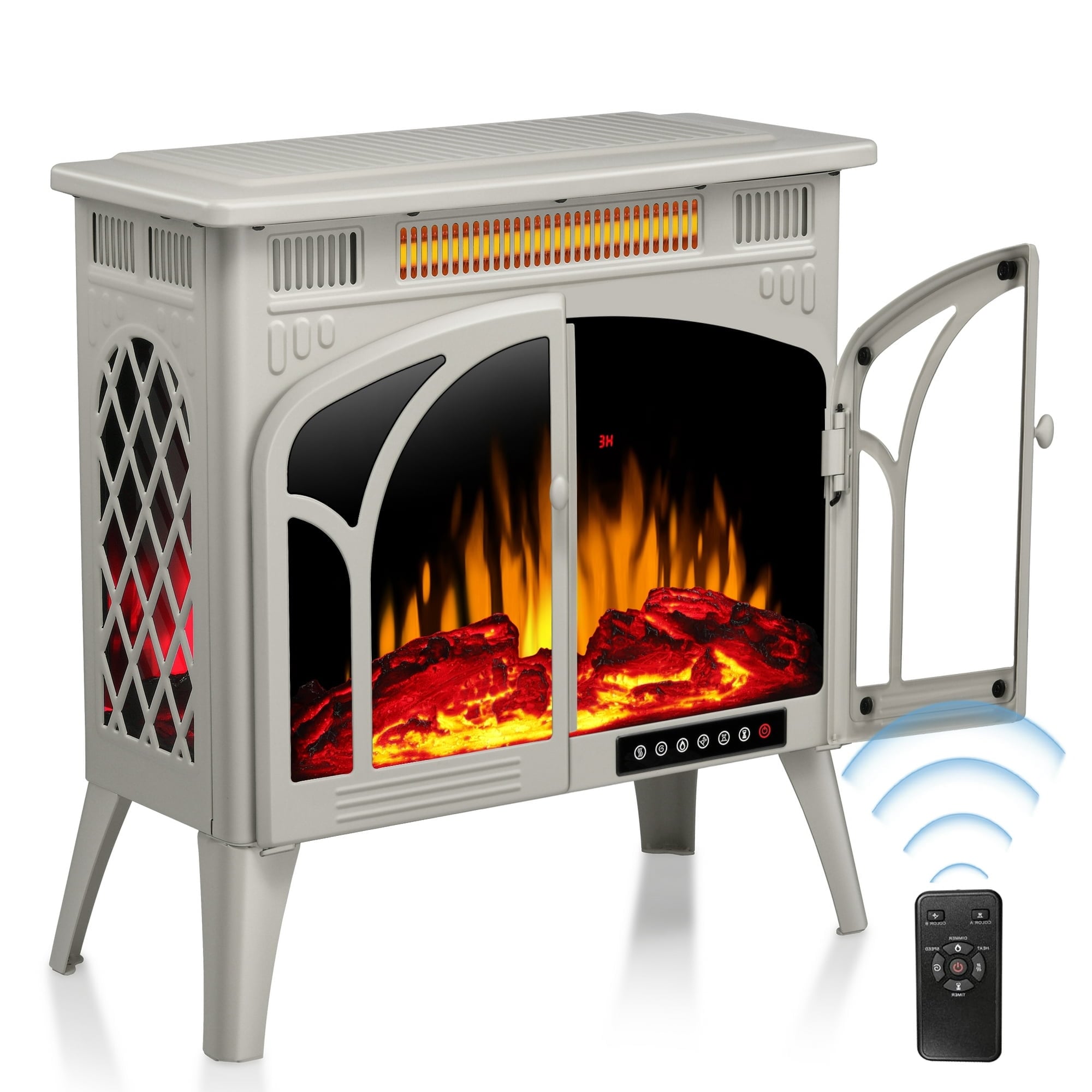 COWSAR S230B-BEIGE 23.5-Inches W Beige Free standing Infrared quartz Corner Electric Fireplace with Remote Control Included