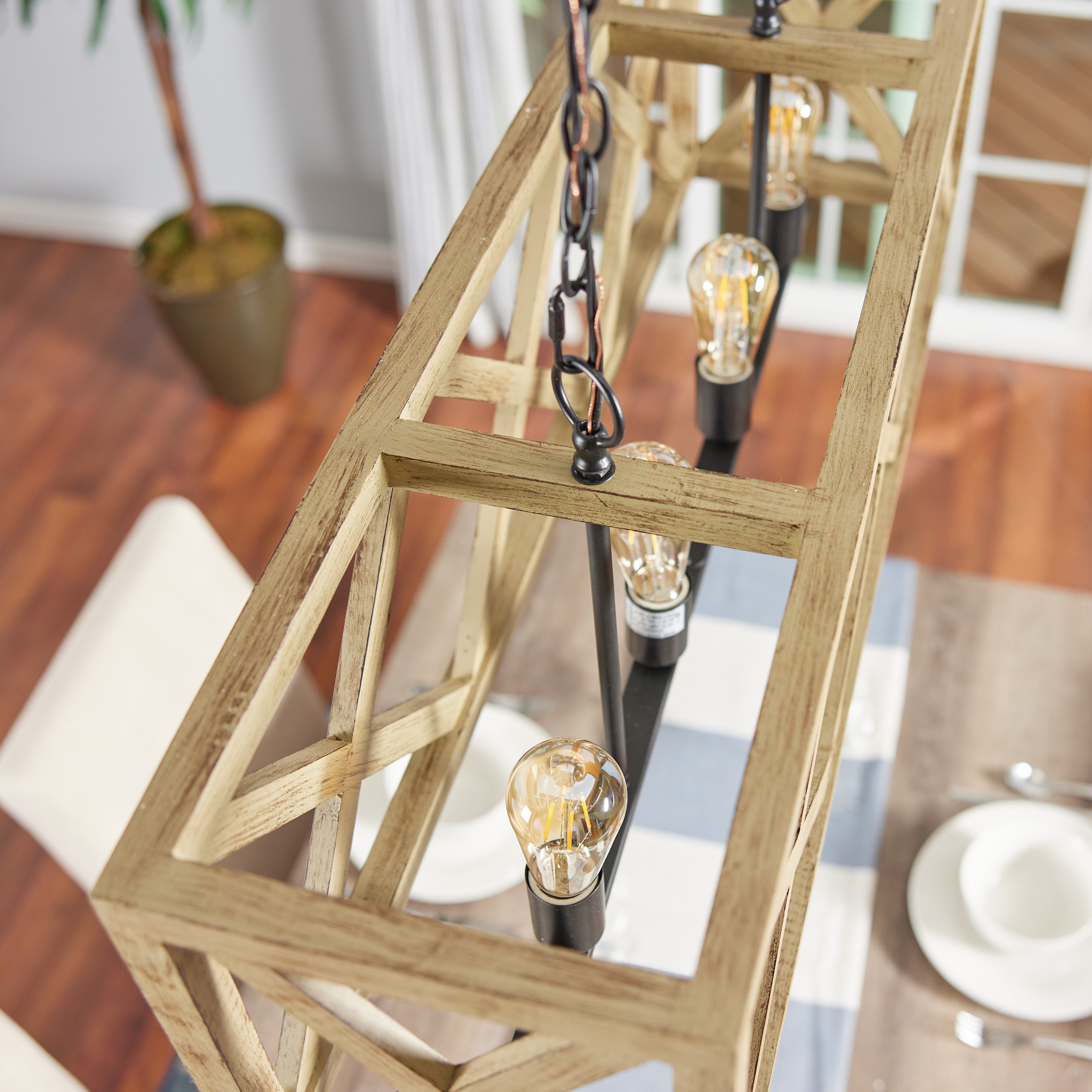Black and Wood LED Farmhouse Pendant Light