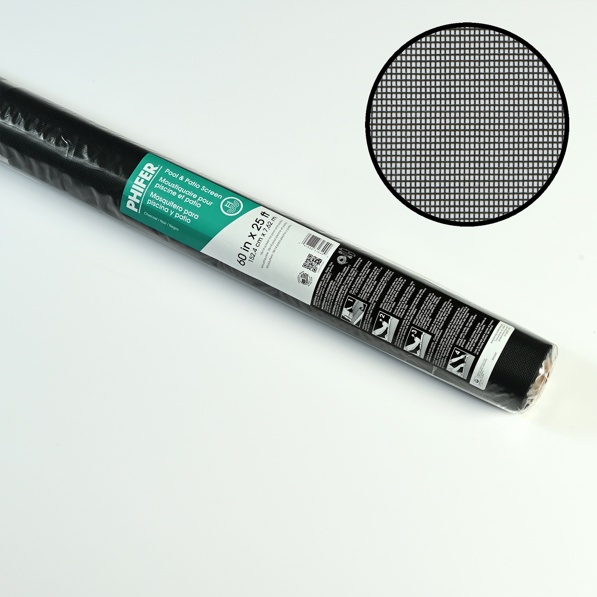 Phifer 3003397 Pool and Patio 5-ft x 25-ft Charcoal Fiberglass Screen mesh