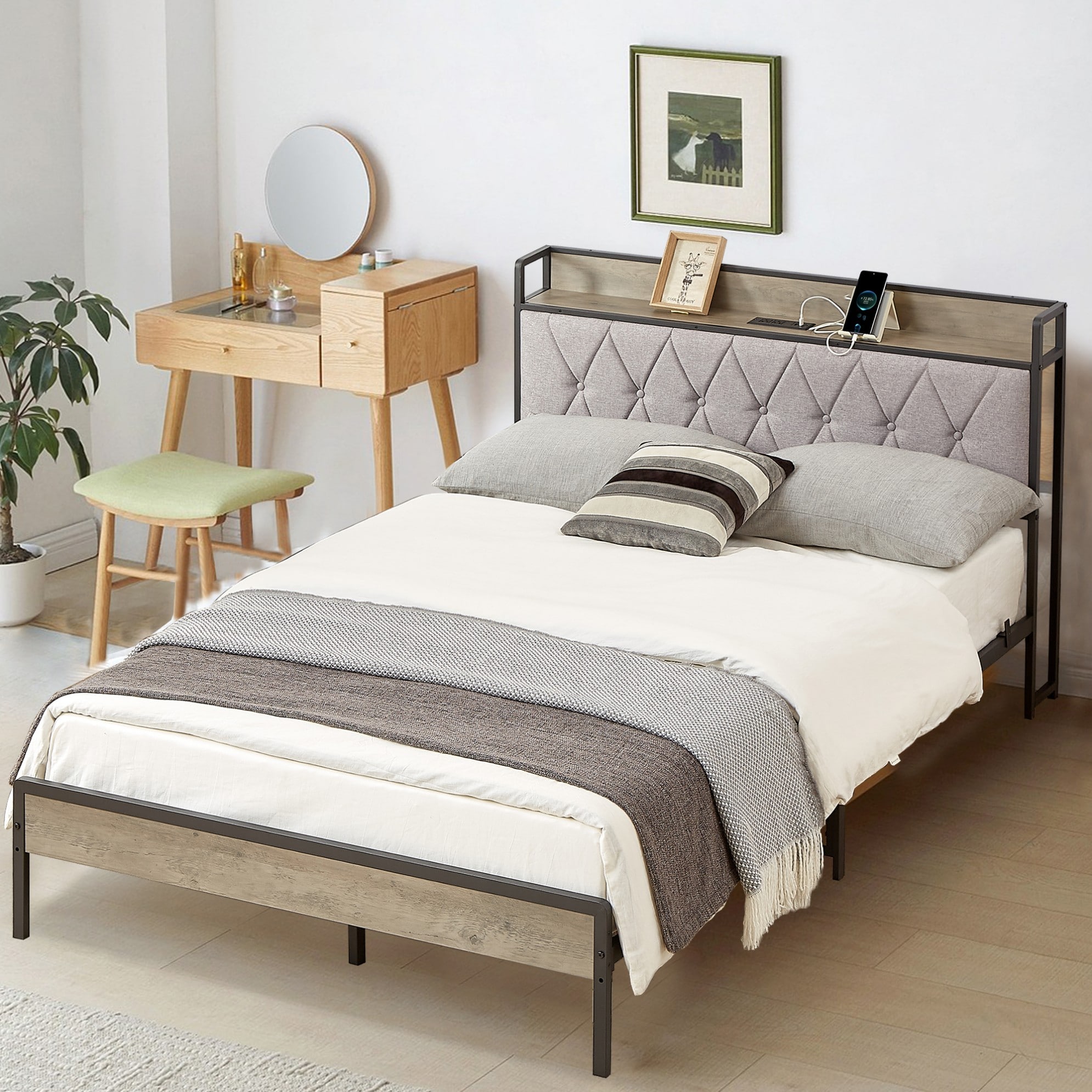 Sunrinx MG8-BD-3 Gray Full Metal Bed frame Bed