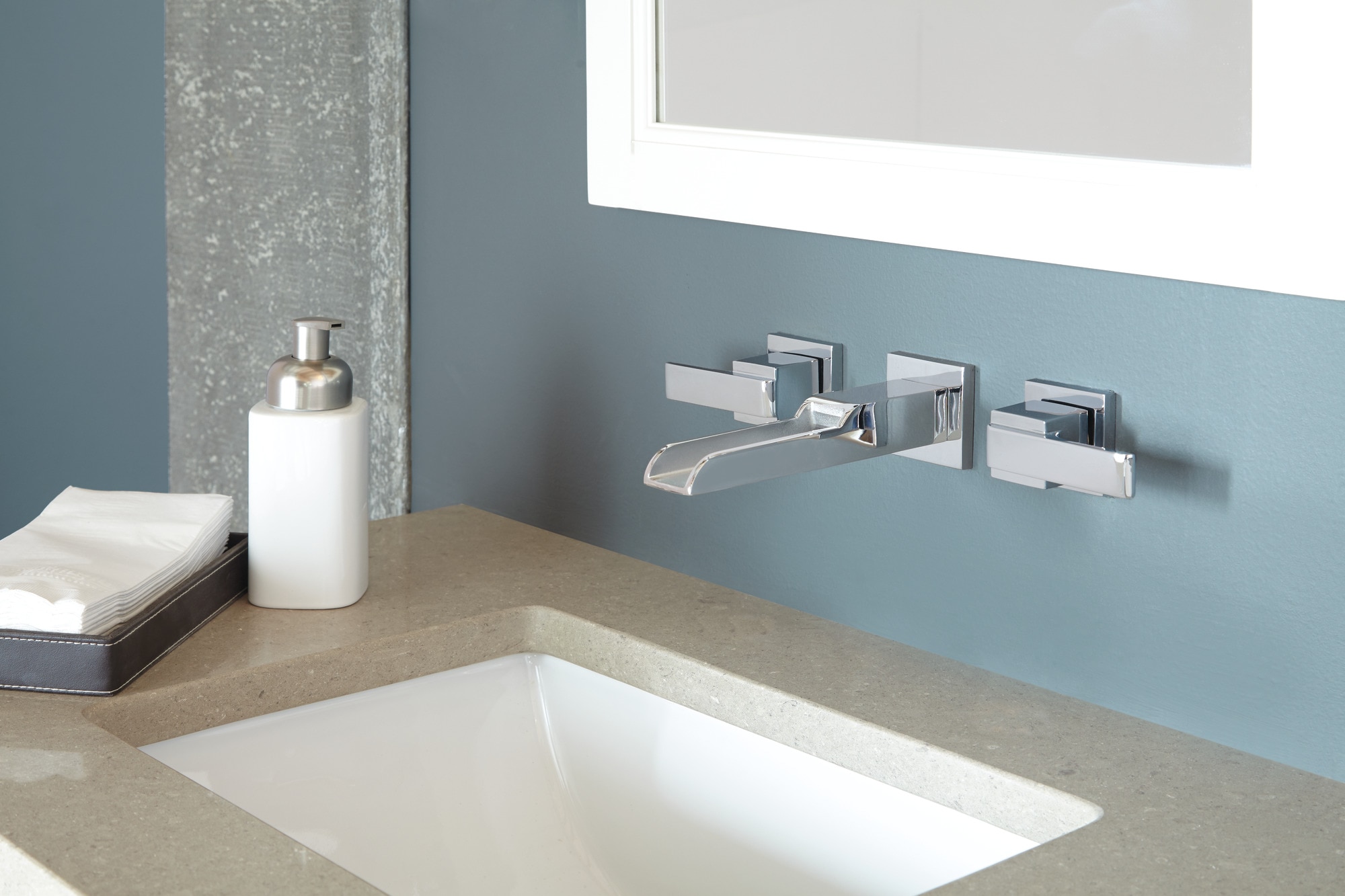 Chrome Wall Mounted Modern Widespread Bathroom Faucet