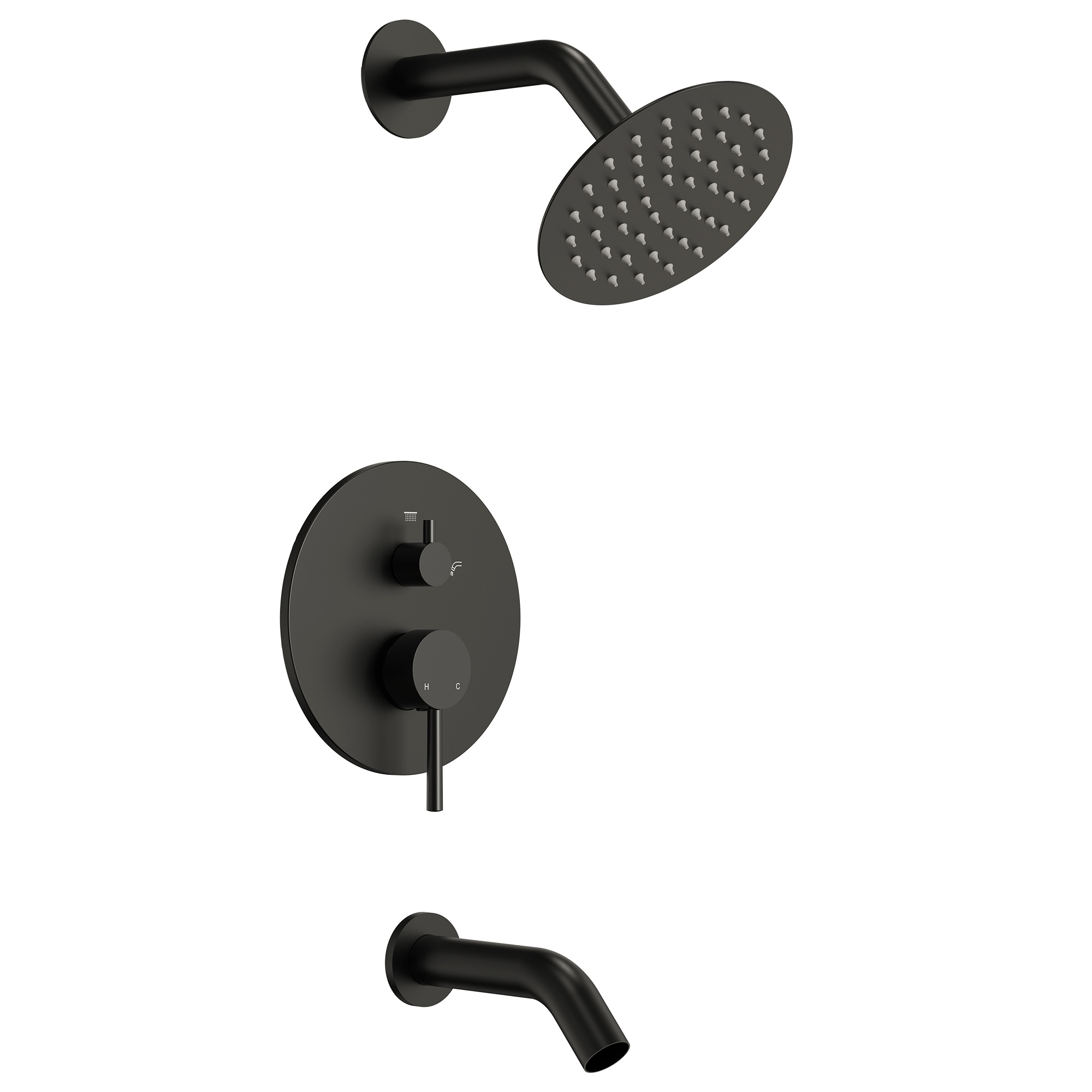 EVERSTEIN Q-909-OTOP EssentialEase Matte Black 2-handle Single function 6-in Round Bathtub and shower Faucet with Valve