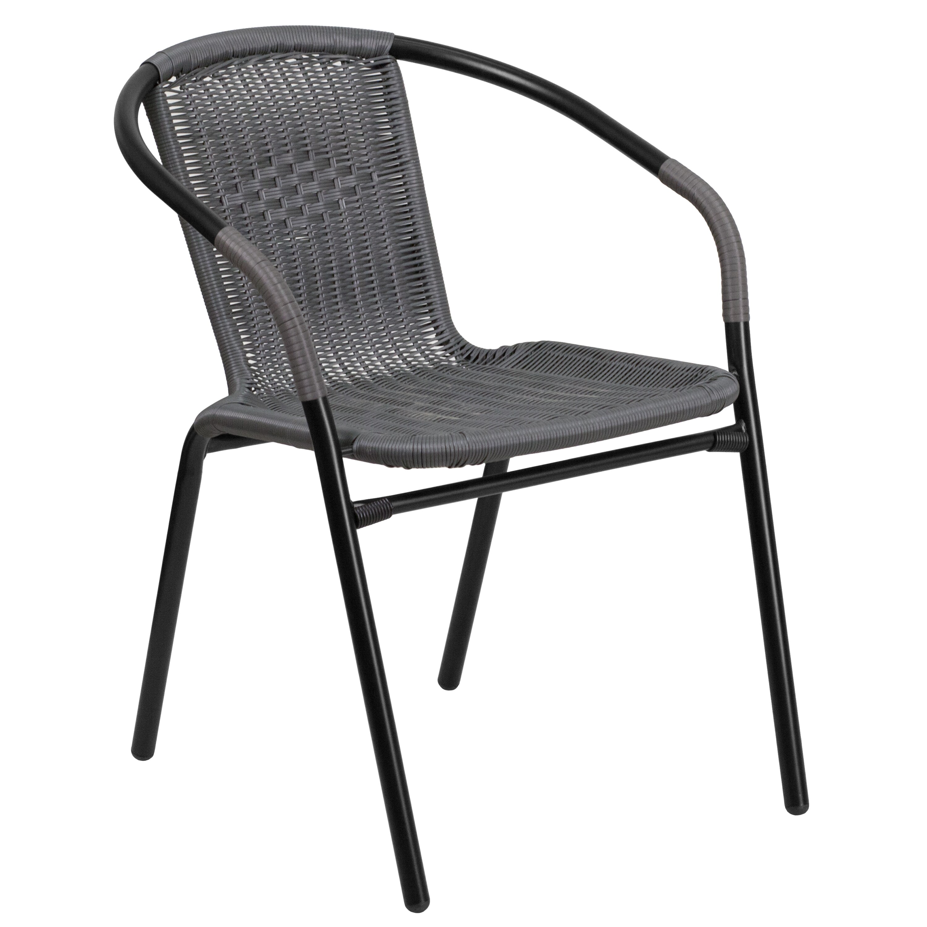 Gray Rattan Stackable Patio Dining Chairs, Set of 2