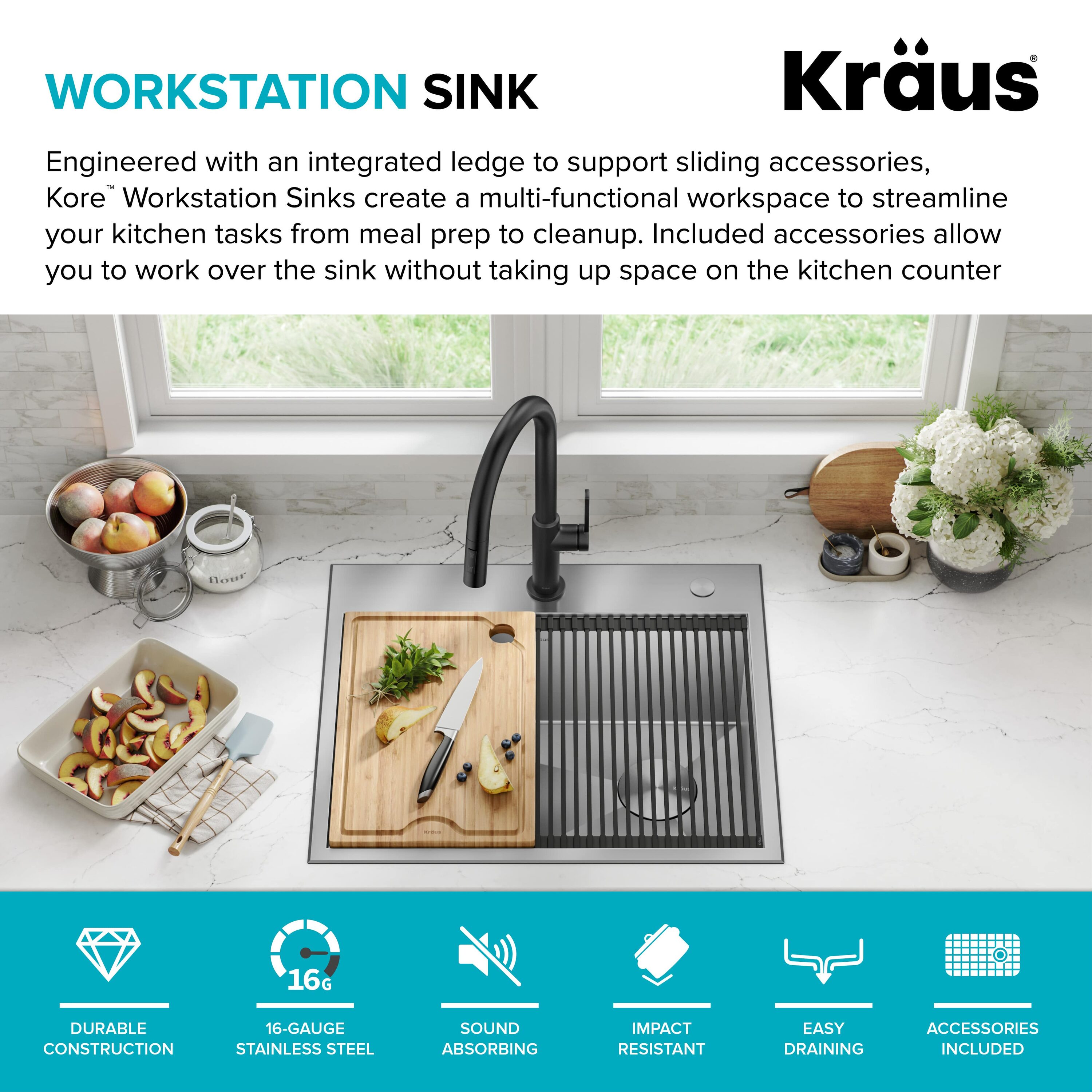 Kraus KWT311-15 15 Workstation Kitchen Bar Sink With Accessories