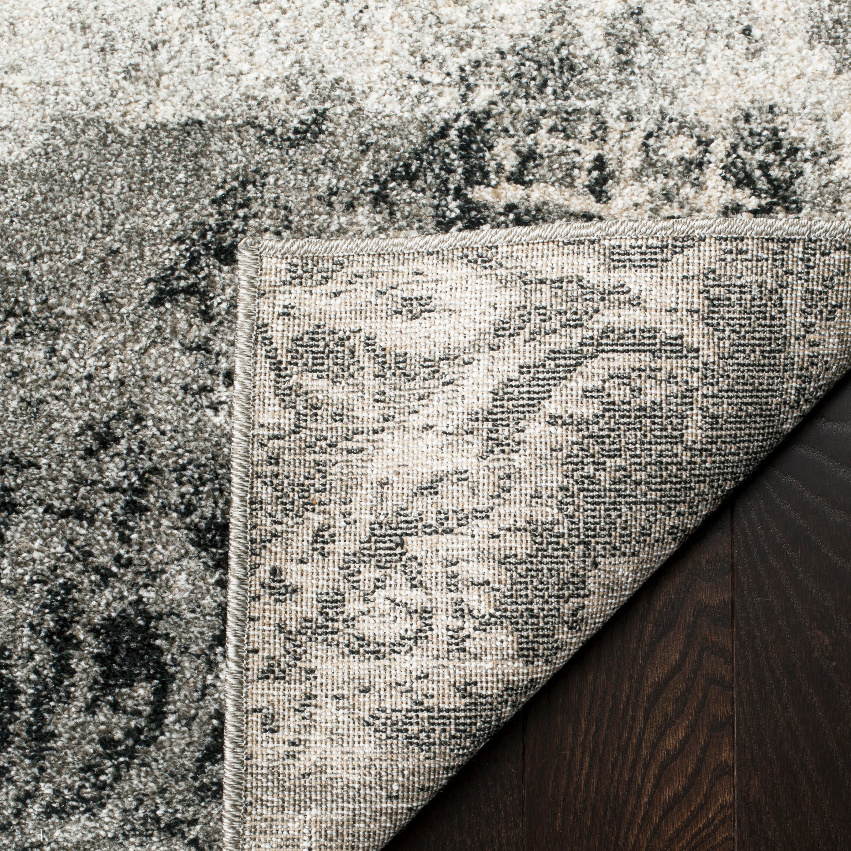 Retro Cream and Gray Abstract Shag Area Rug